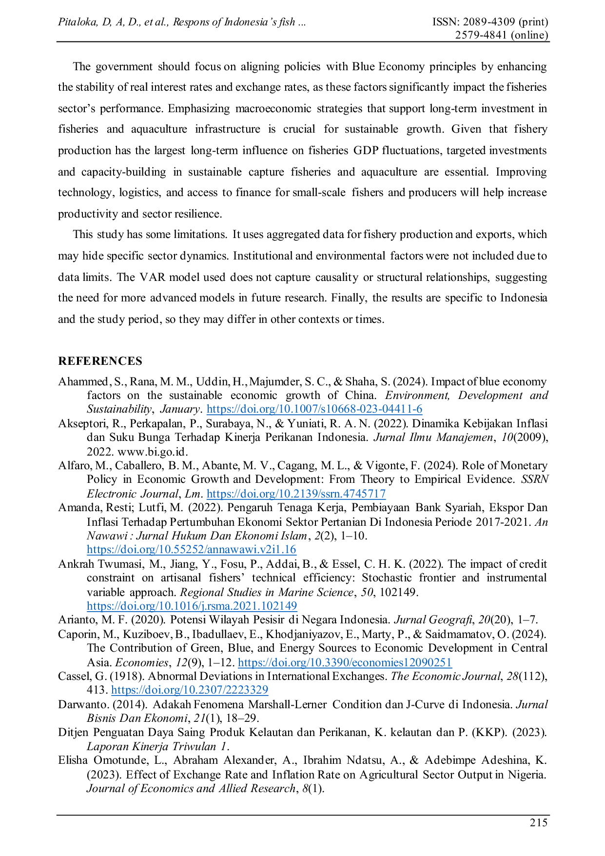 JURIS Response of Indonesia s Fisheries GDP to Interest Rates Inflation Exchange Rates and Fisheries Sector Performance A Blue Economy Perspective