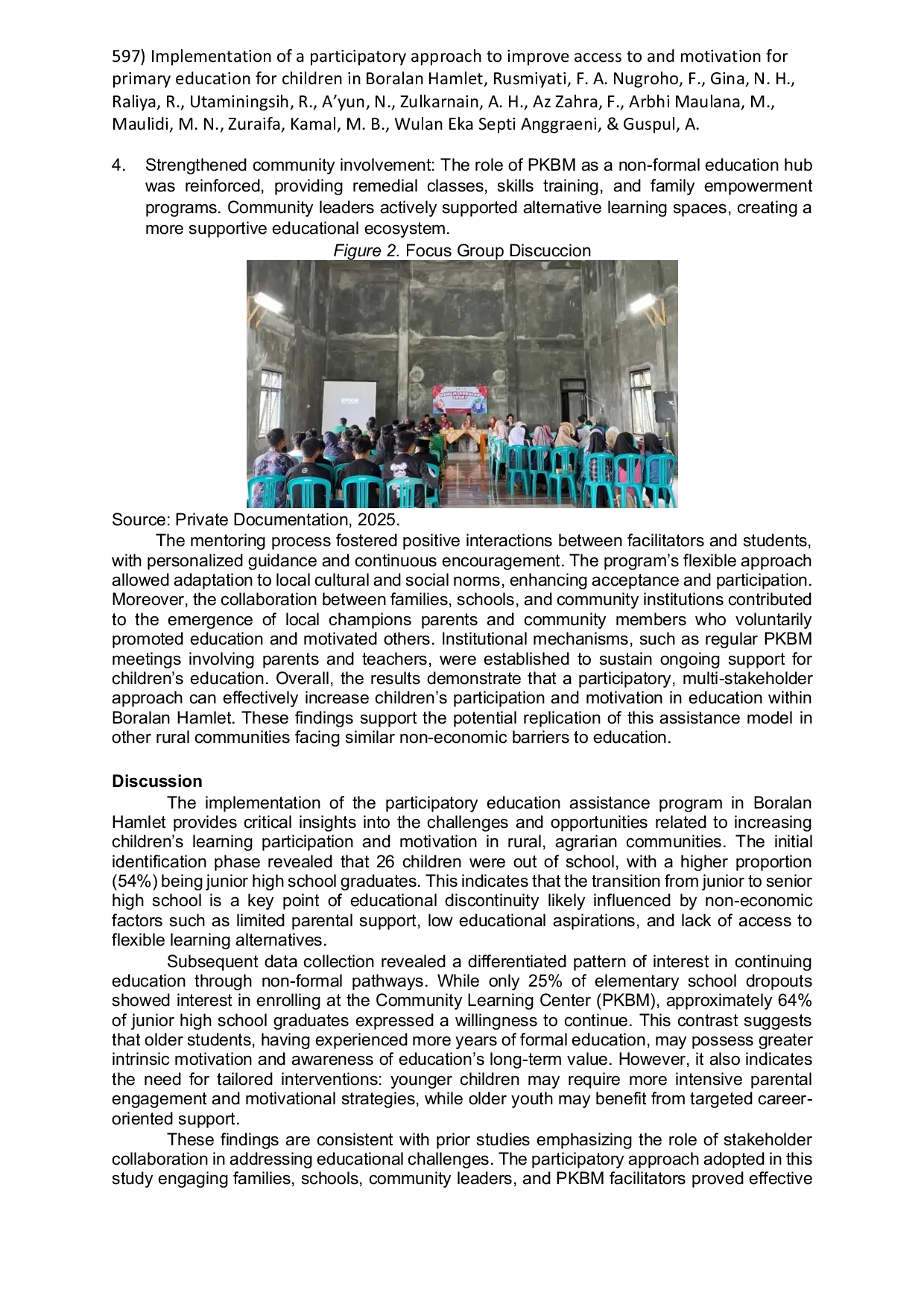 JURIS Implementation of a Participatory Approach to Improve Access to and Motivation for Primary Education for Children in Boralan Hamlet