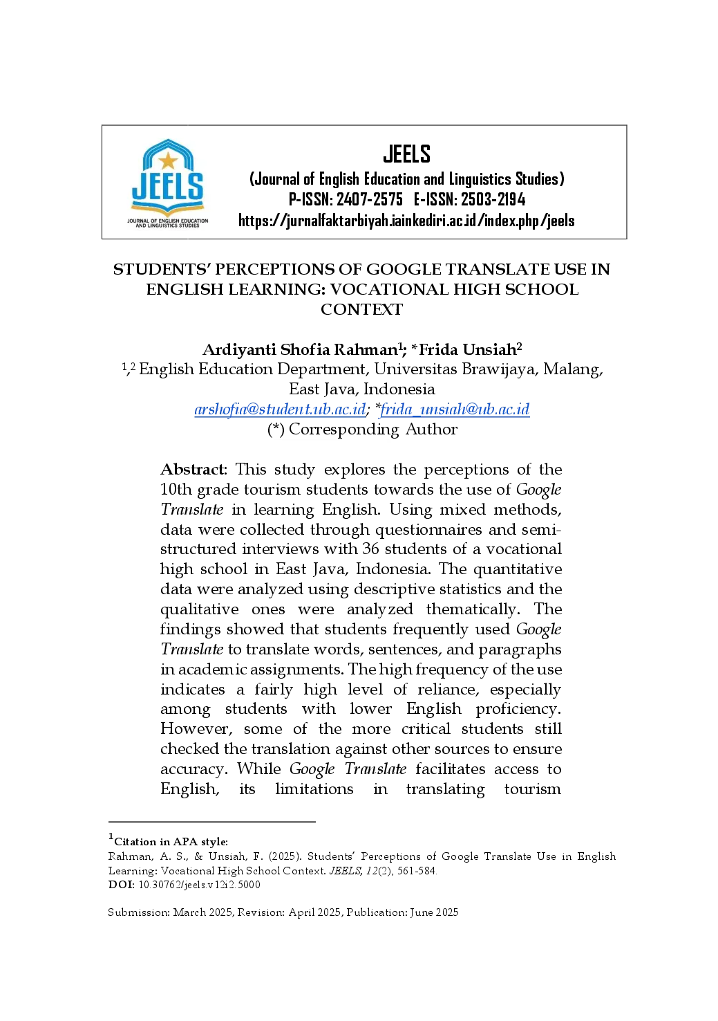 juris Students Perceptions of Google Translate Use in English Learning Vocational High School Context