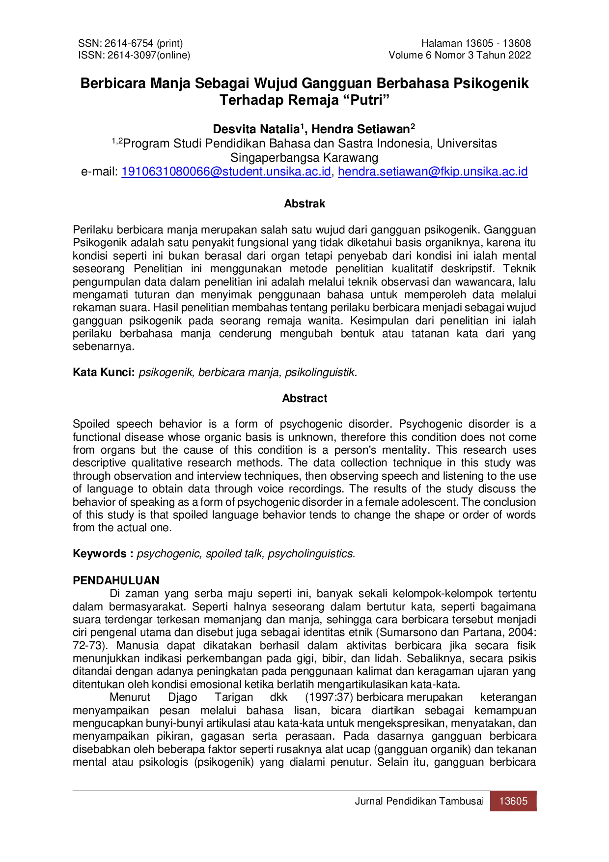 JURIS Berbicara Manja Sebagai Wujud Gangguan Berbahasa Psikogenik Terhadap Remaja Putri