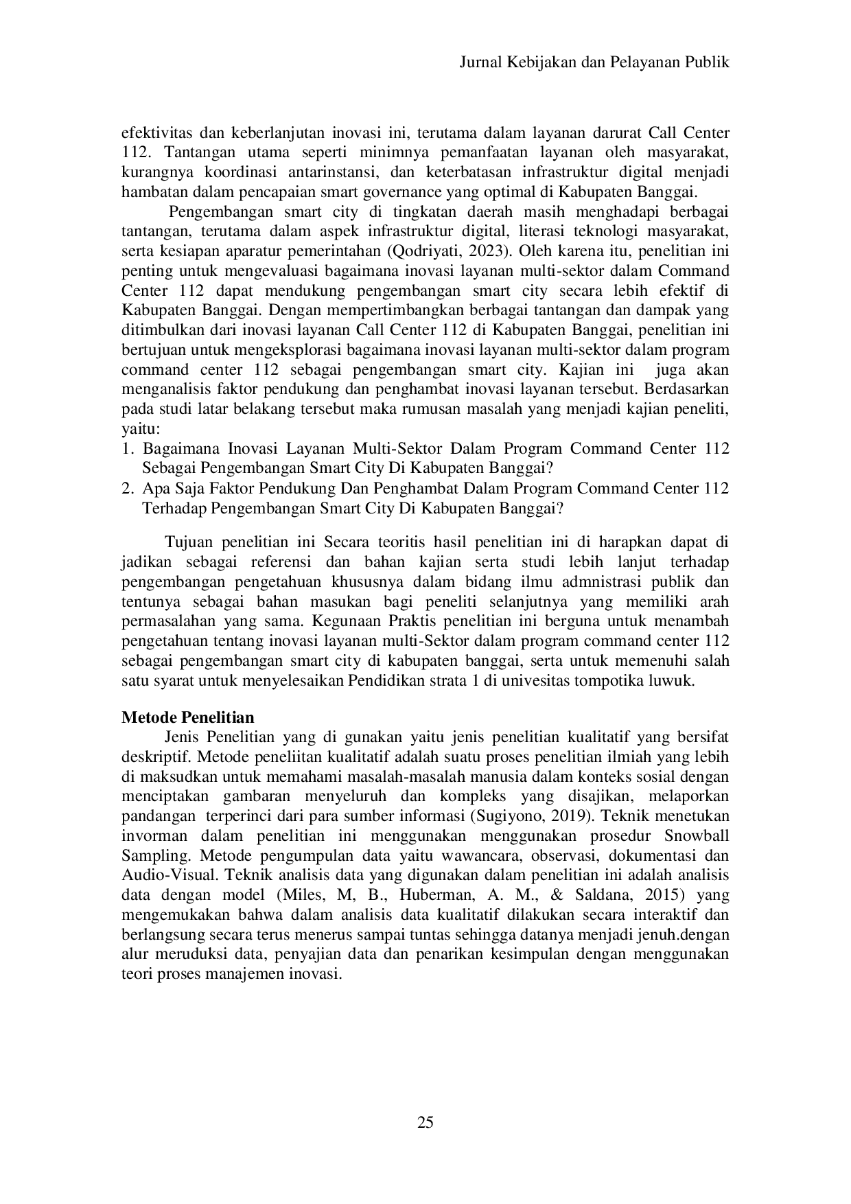 JURIS Inovasi Layanan Multi Sektor dalam Program Command Center 112 Sebagai Pengembangan Smart City di Kabupaten Banggai