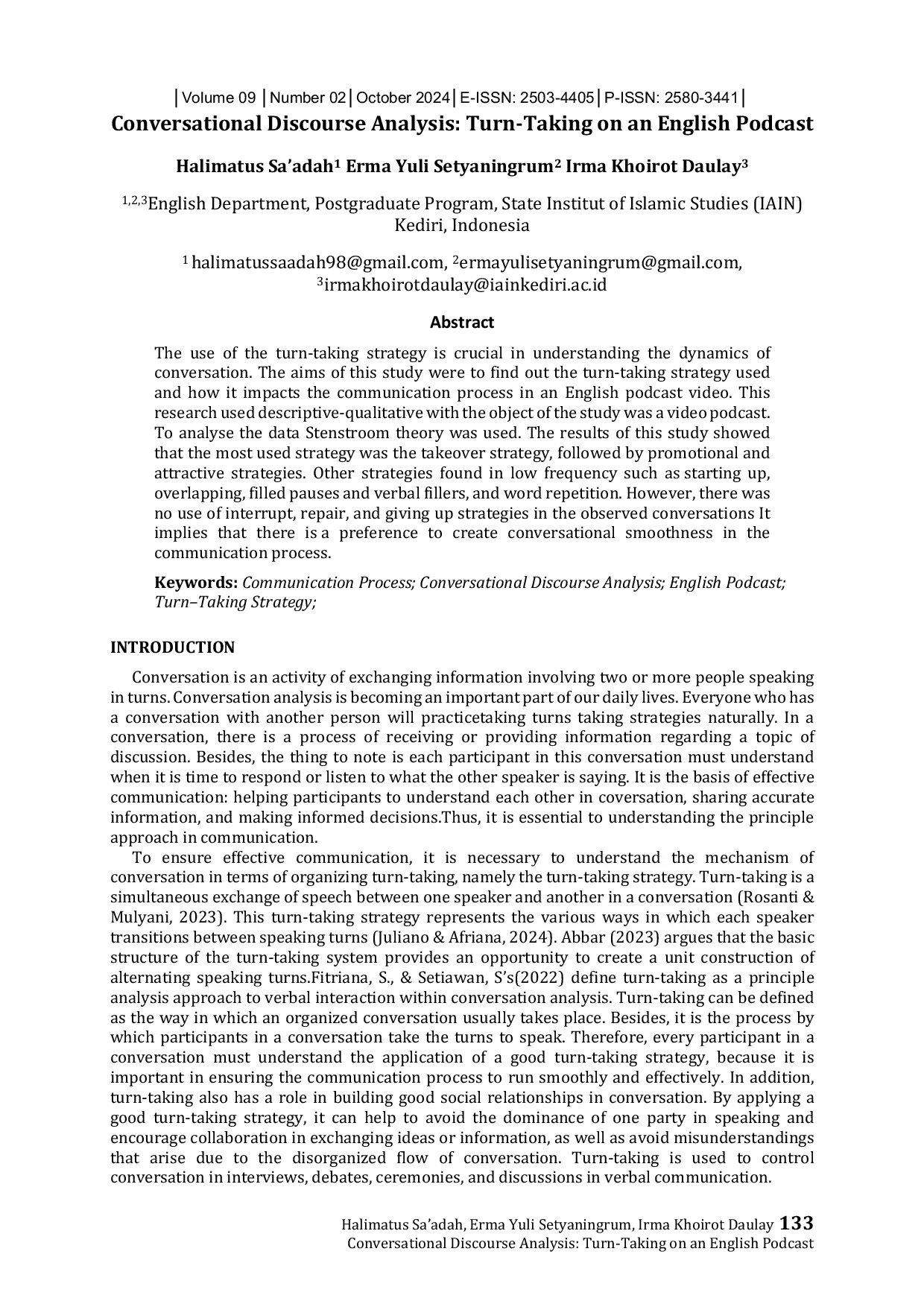 JURIS Conversational Discourse Analysis Turn Taking on an English Podcast