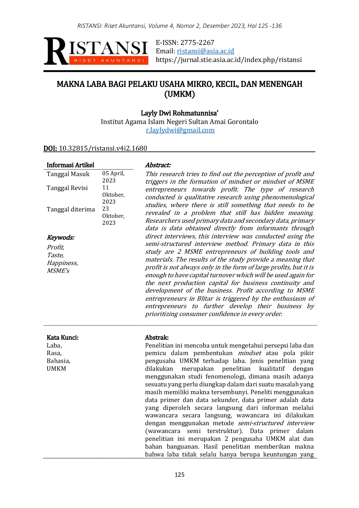 JURIS Makna Laba bagi Pelaku Usaha Mikro Kecil dan Menengah UMKM