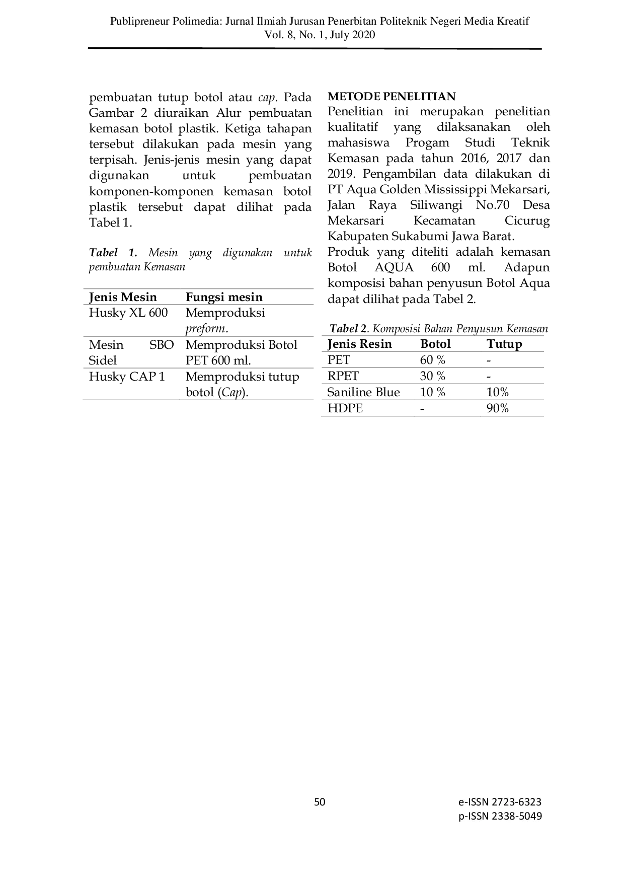 JURIS Identification Of Defects Of Pet And Hdpe Based Drinking Water Packaging Products