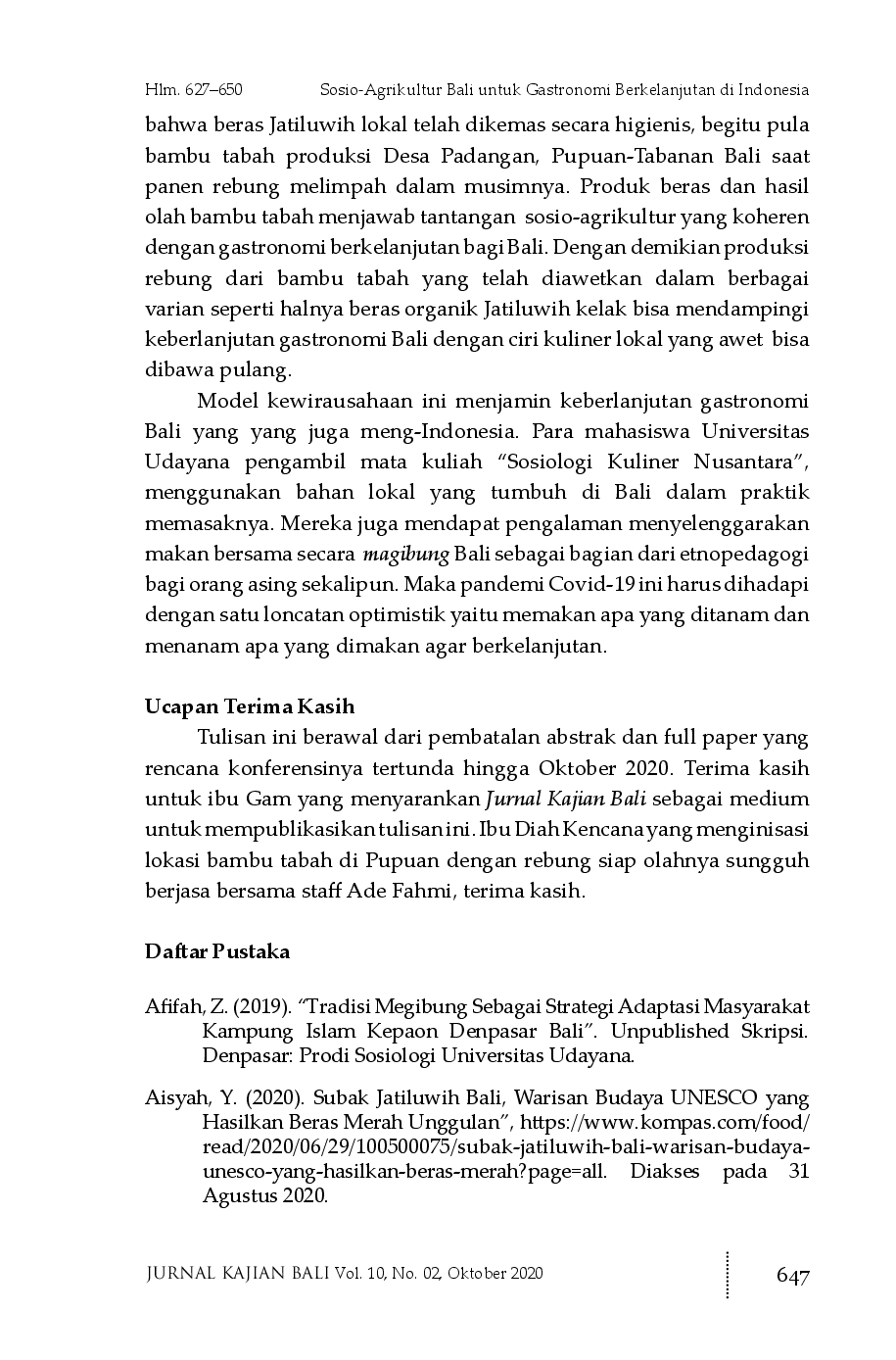 juris Sosio Agrikultur Bali untuk Gastronomi Berkelanjutan di Indonesia