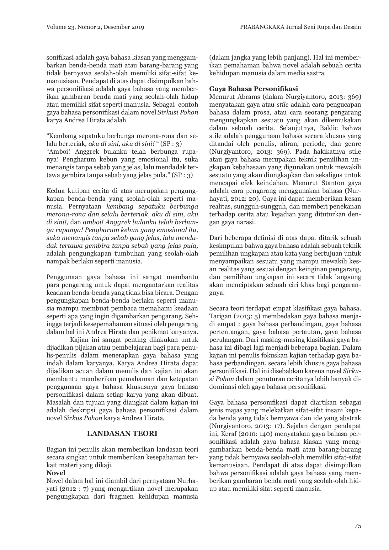 JURIS Gaya Bahasa Personifikasi Dalam Novel Sirkus Pohon Karya Andrea Hirata