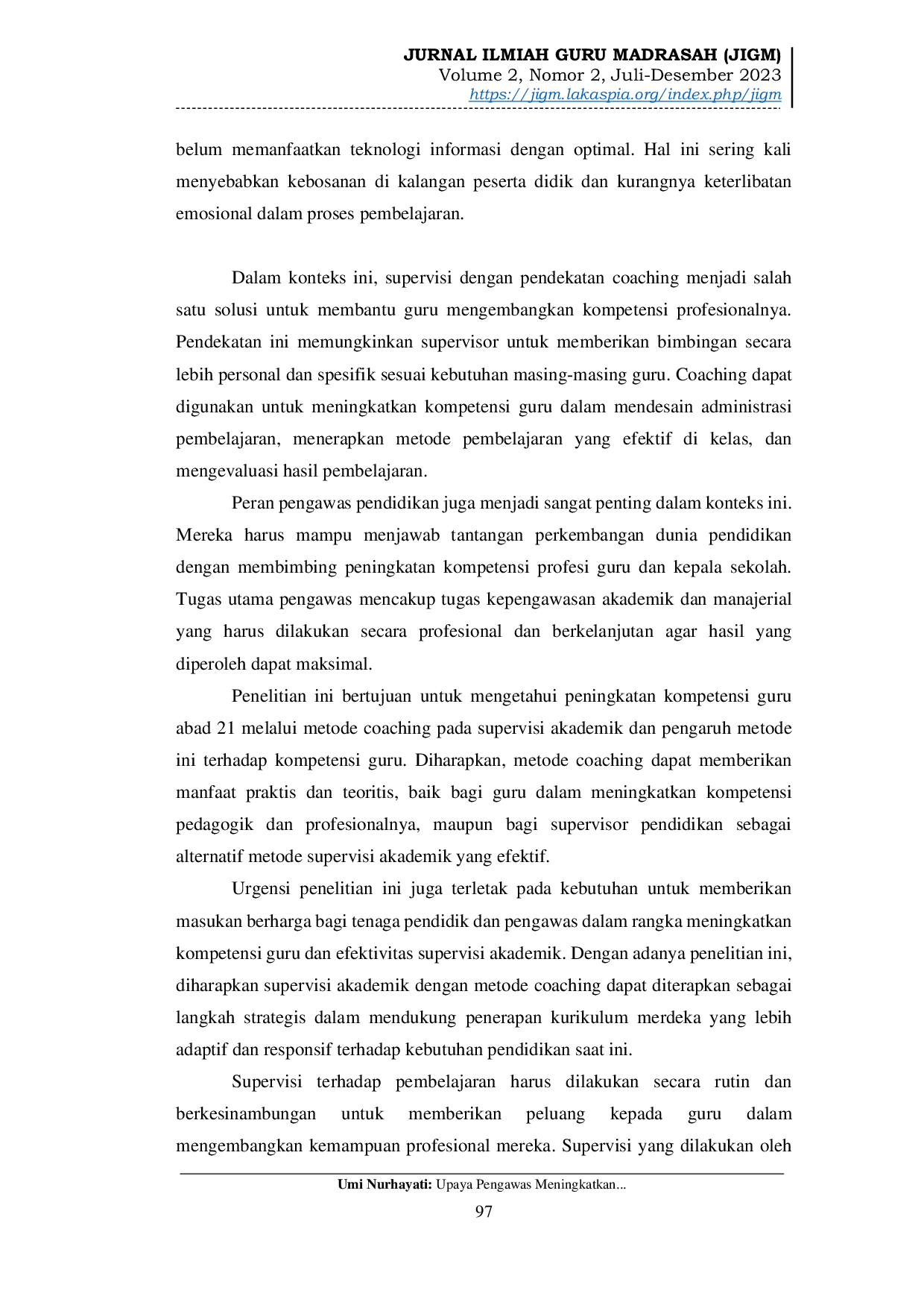 JURIS Upaya Pengawas Meningkatkan Kompetensi Guru Abad 21 dengan Metode Coaching pada Supervisi Akademik