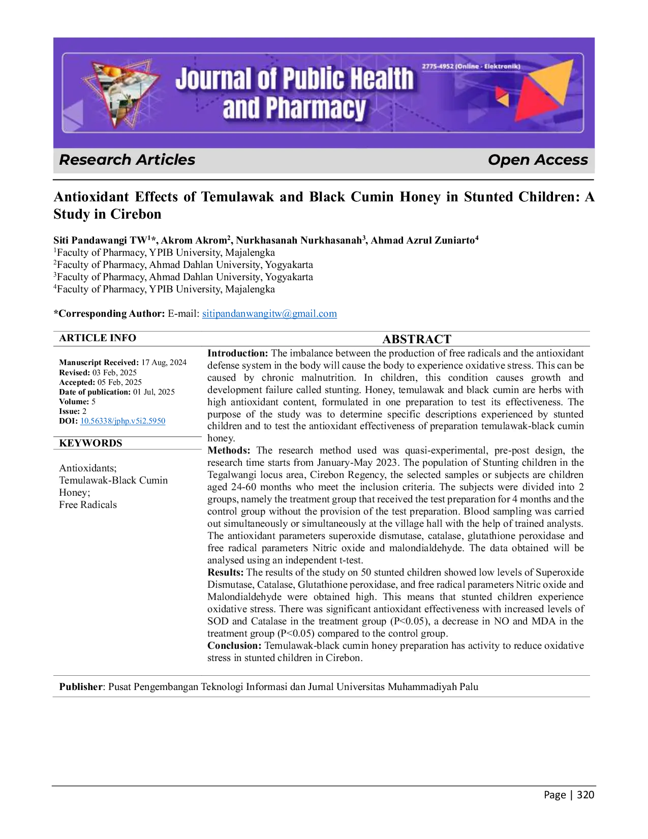JURIS Antioxidant Effects of Temulawak and Black Cumin Honey in Stunted Children A Study in Cirebon