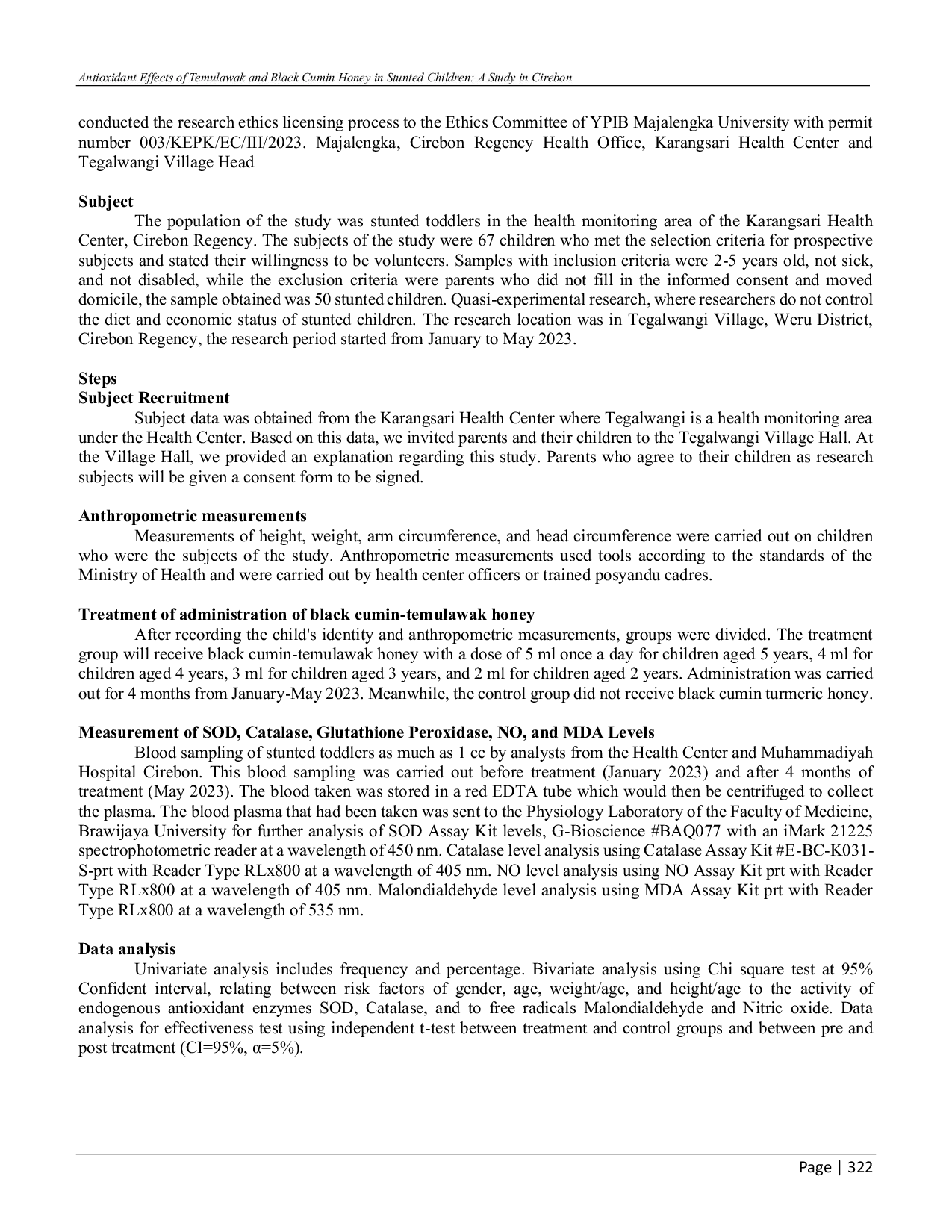 JURIS Antioxidant Effects of Temulawak and Black Cumin Honey in Stunted Children A Study in Cirebon