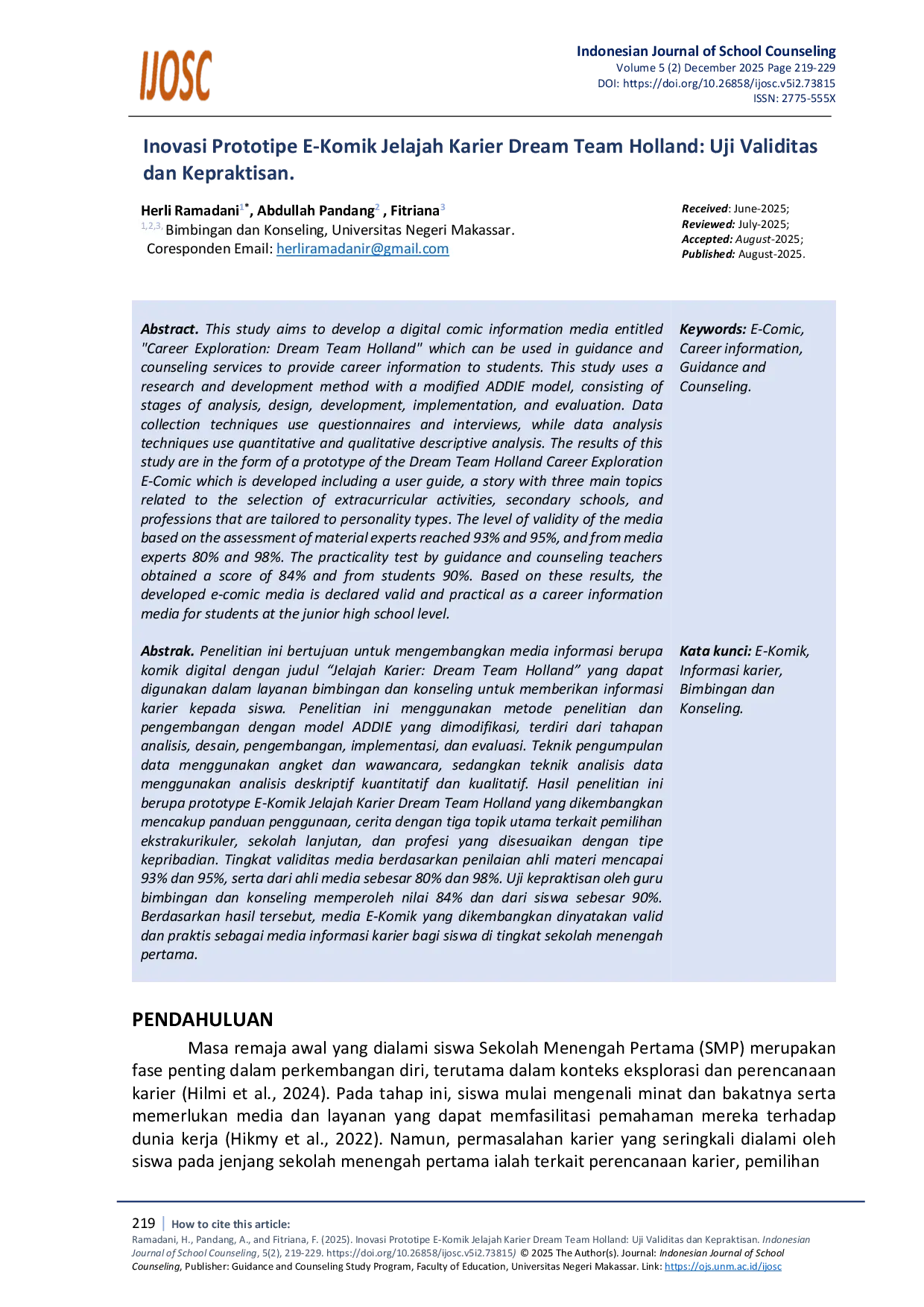 JURIS Inovasi Prototipe E Komik Jelajah Karier Dream Team Holland Uji Validitas dan Kepraktisan