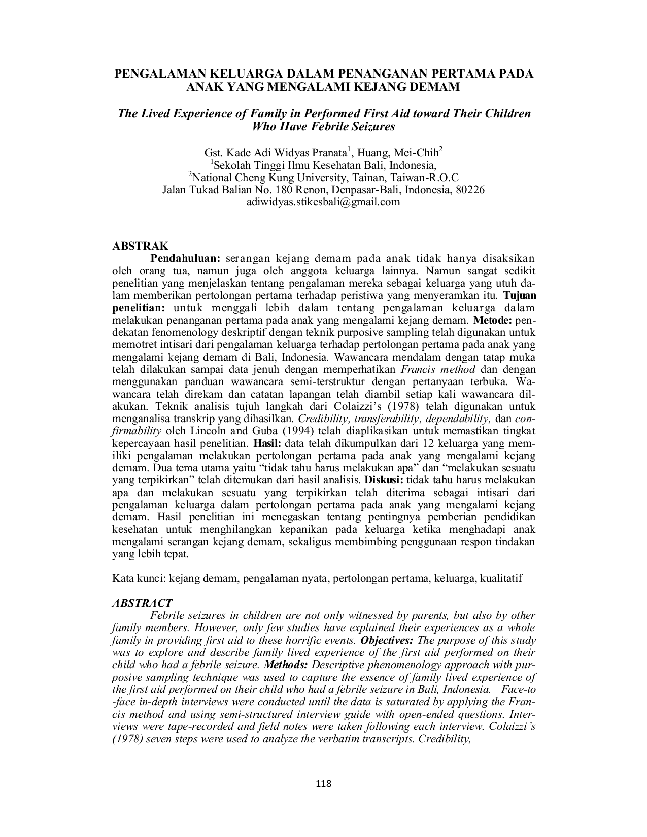 JURIS Pengalaman Keluarga Dalam Penanganan Pertama Pada Anak Yang Mengalami Kejang Demam