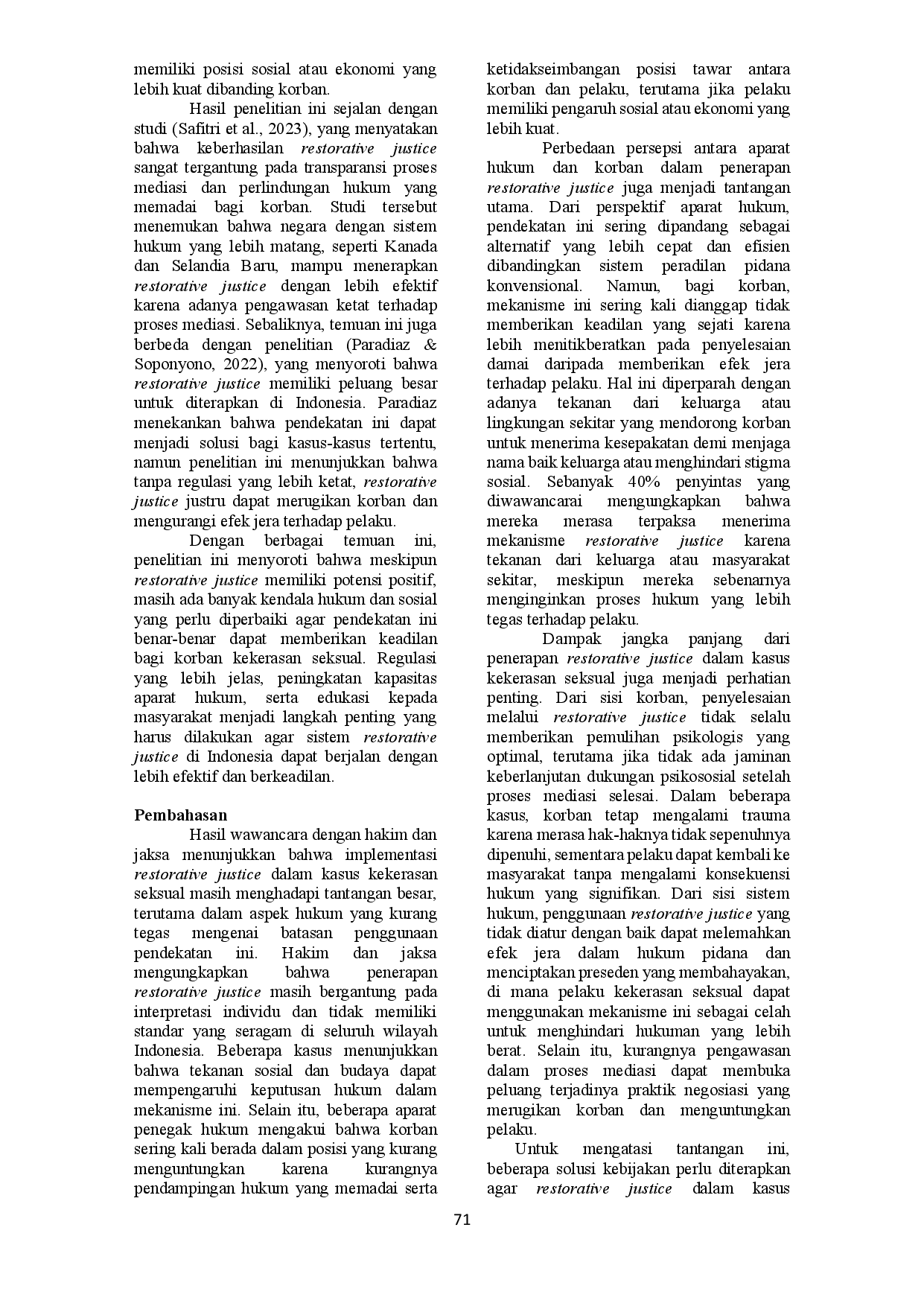 juris Legalitas dan Implikasi Hukum Penerapan Restorative Justice dalam Kasus Kekerasan Seksual Studi atas UU TPKS