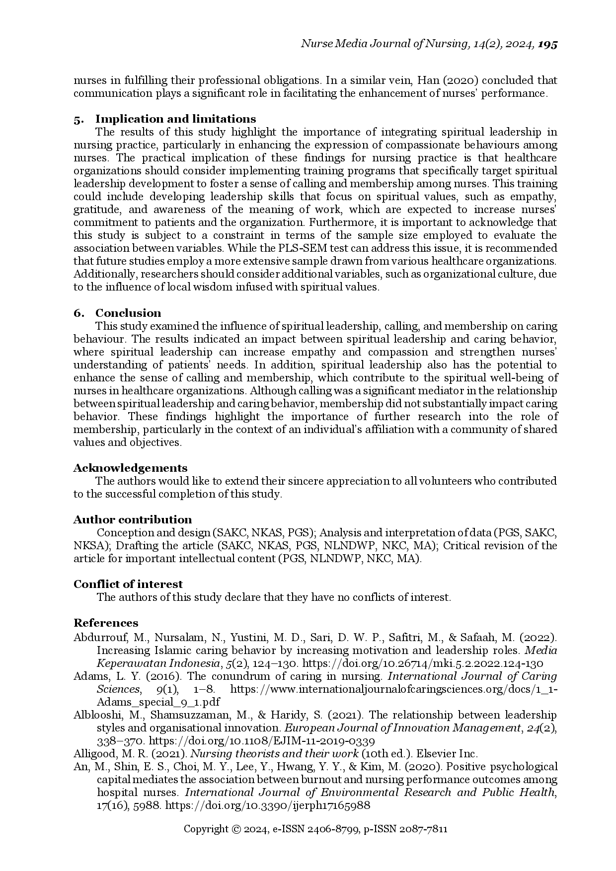 juris Spiritual Leadership Enhances Caring Behaviour The Mediating Role of Calling