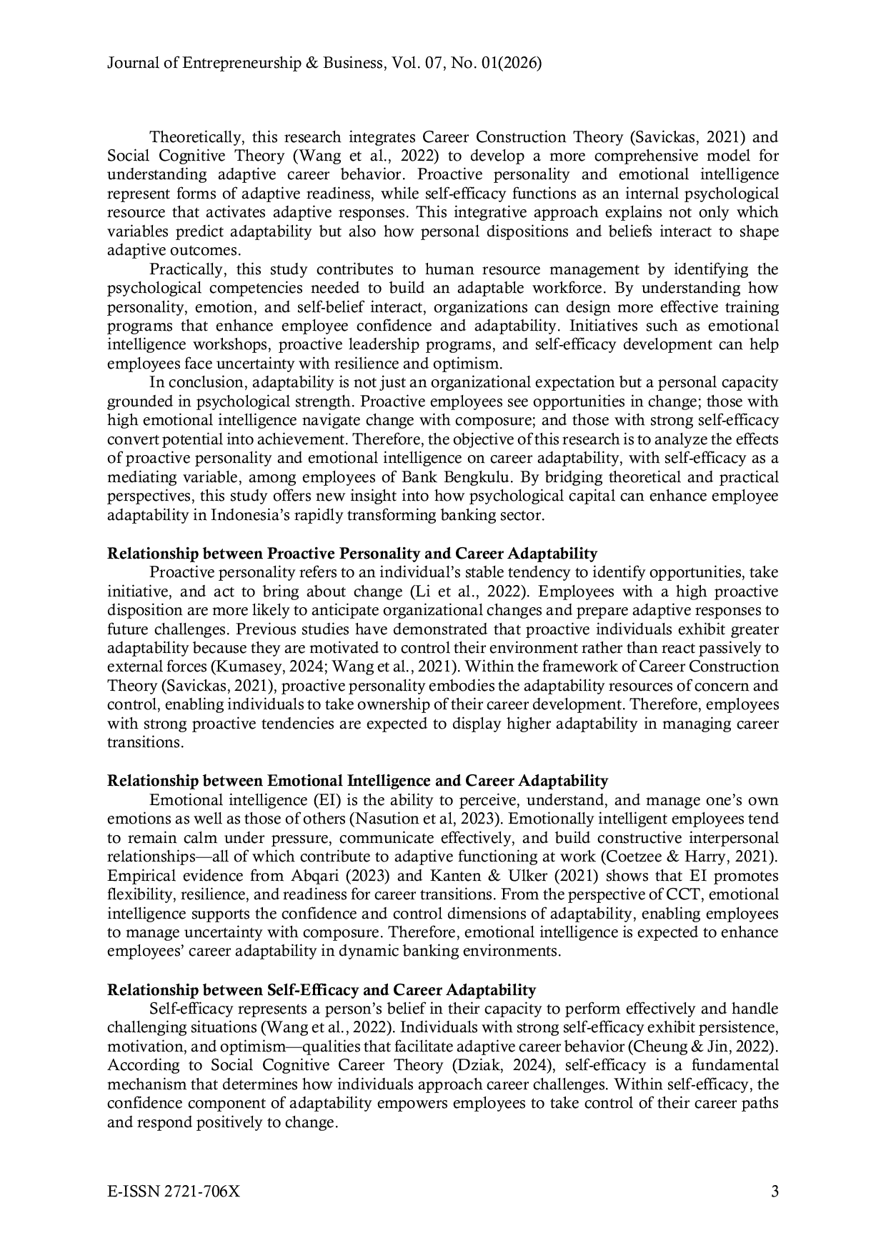 JURIS The Influence of Proactive Personality and Emotional Intelligence on Career Adaptability Through Self Efficacy as a Mediator