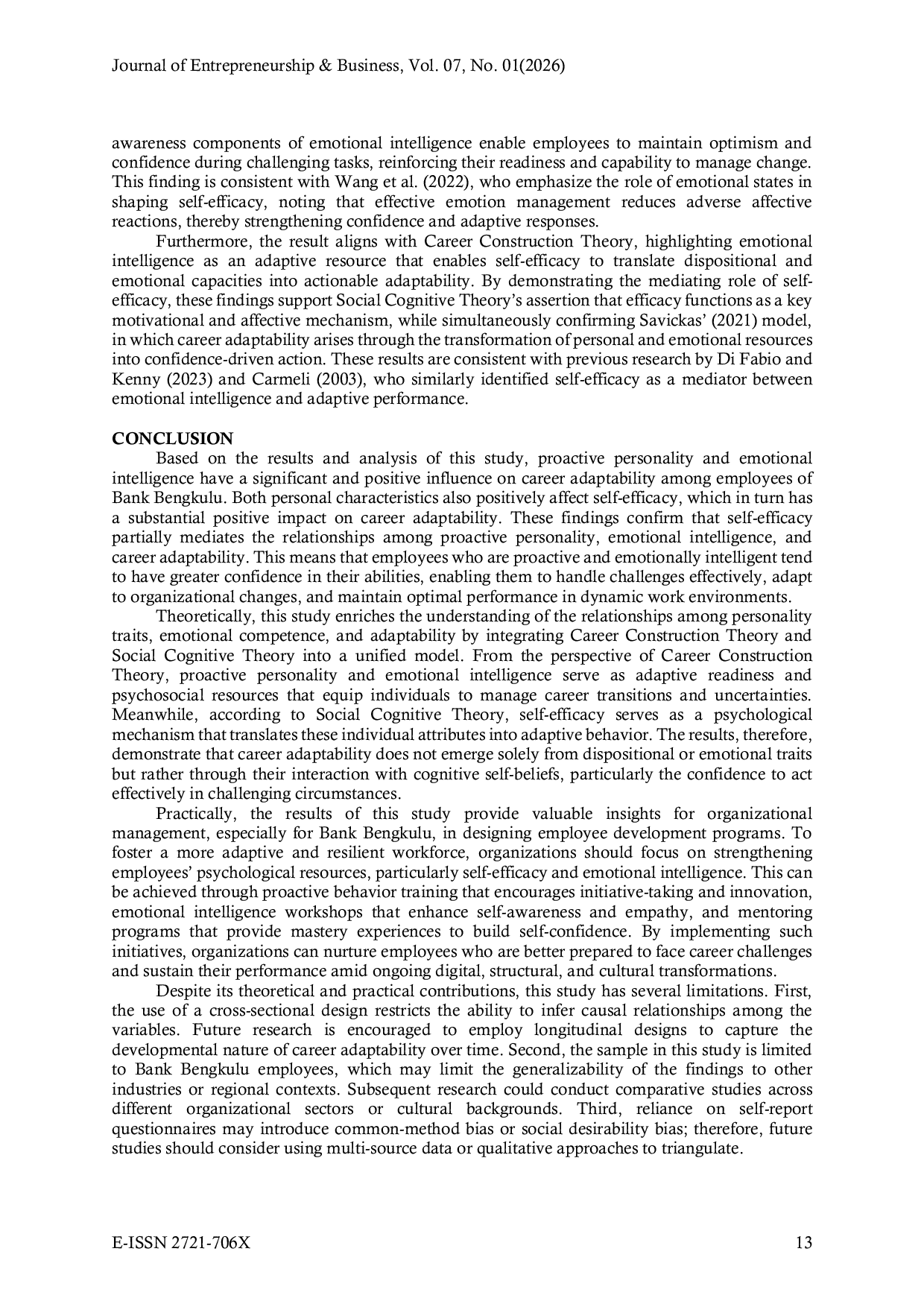 JURIS The Influence of Proactive Personality and Emotional Intelligence on Career Adaptability Through Self Efficacy as a Mediator