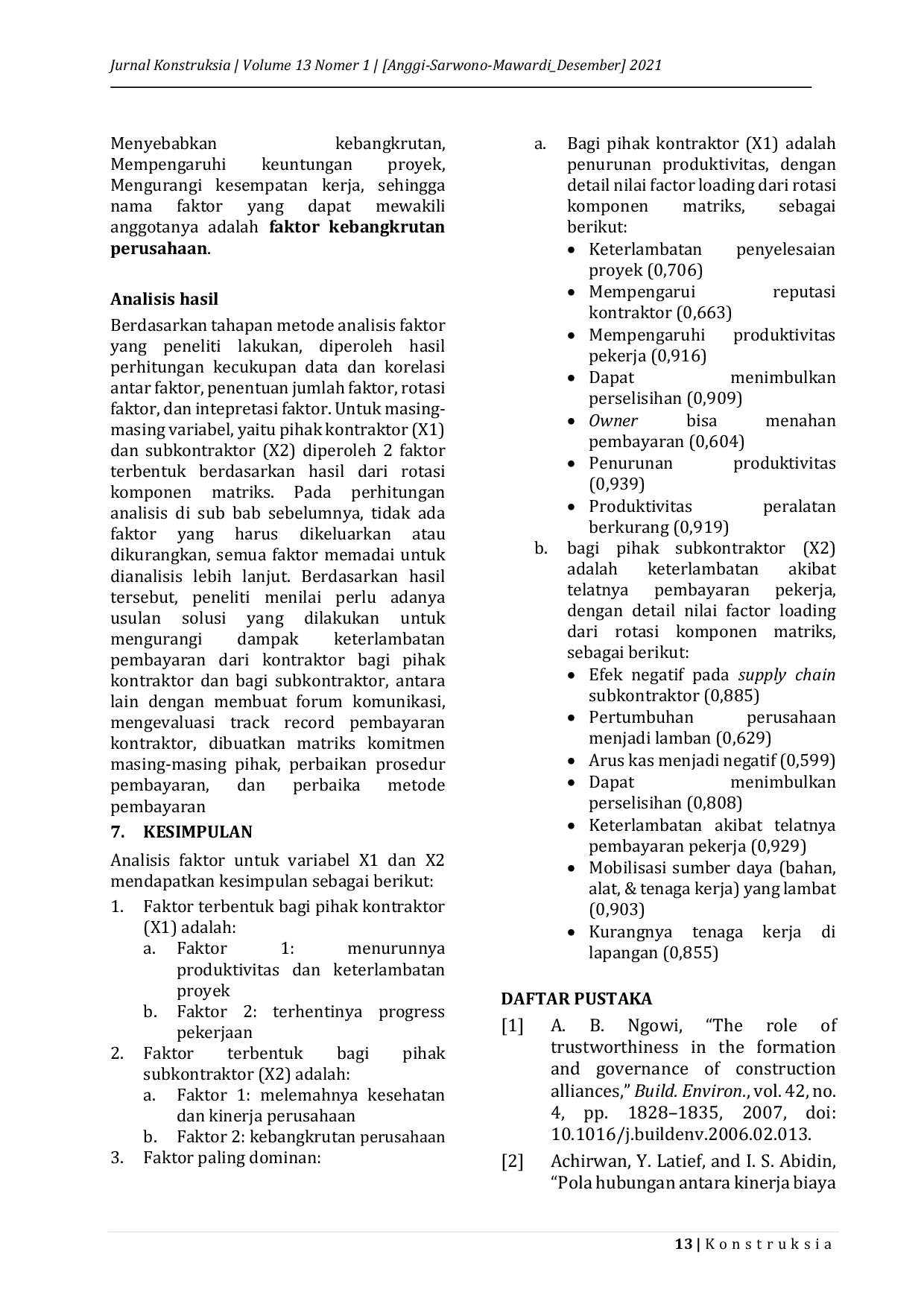 JURIS Faktor Dampak Keterlambatan Pembayaran Kontraktor Kepada Subkontraktor Pada Proyek Jalan Tol