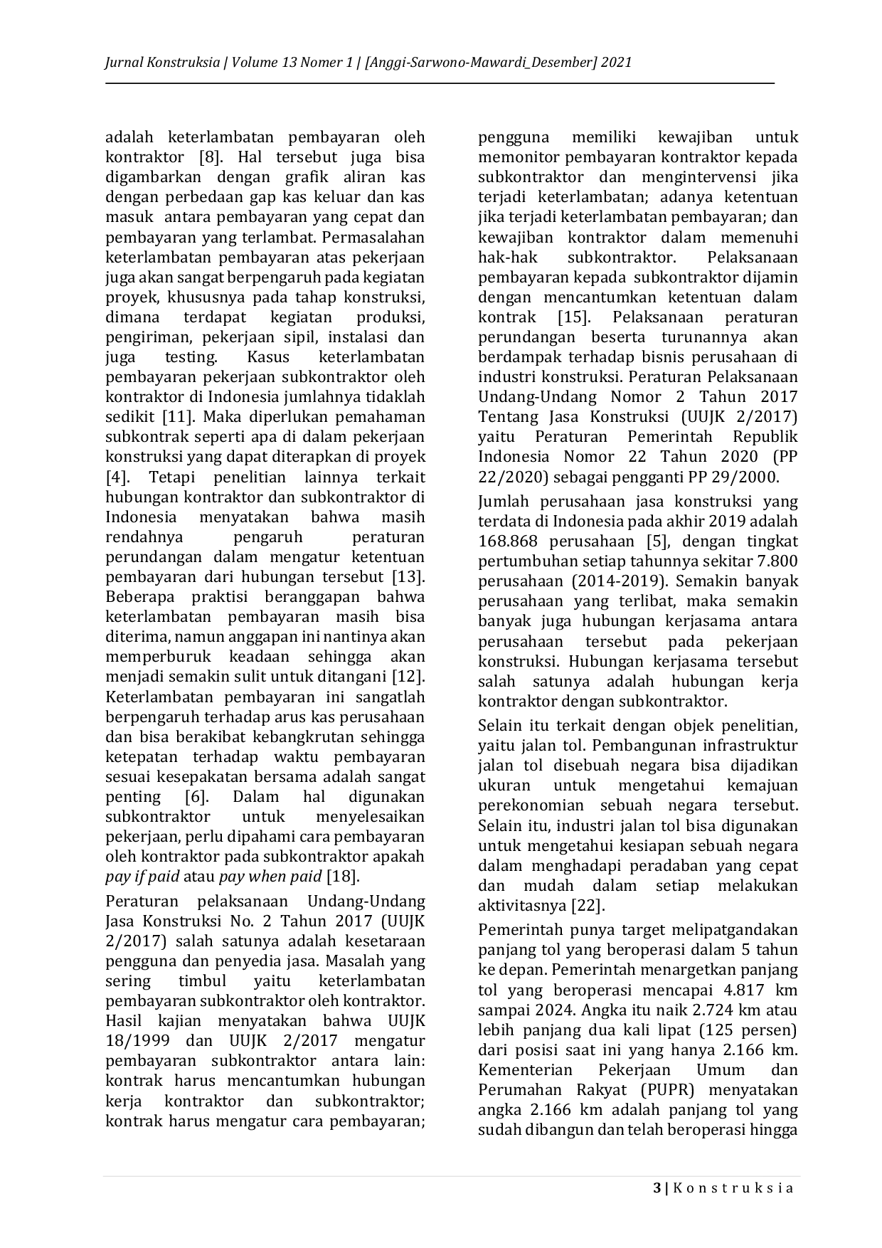 JURIS Faktor Dampak Keterlambatan Pembayaran Kontraktor Kepada Subkontraktor Pada Proyek Jalan Tol