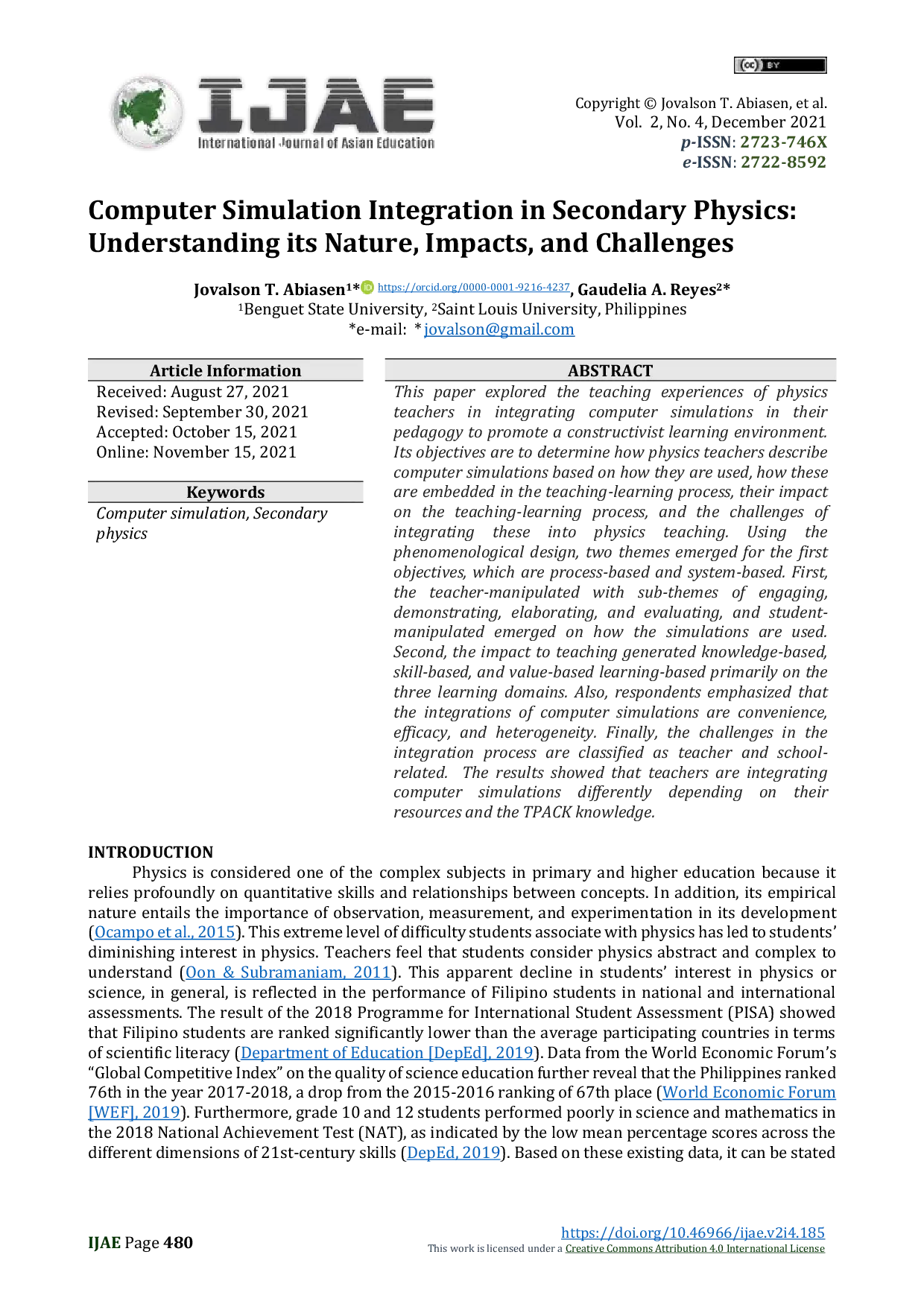 JURIS Computer Simulation Integration In Secondary Physics Understanding Its Nature Impacts And Challenges