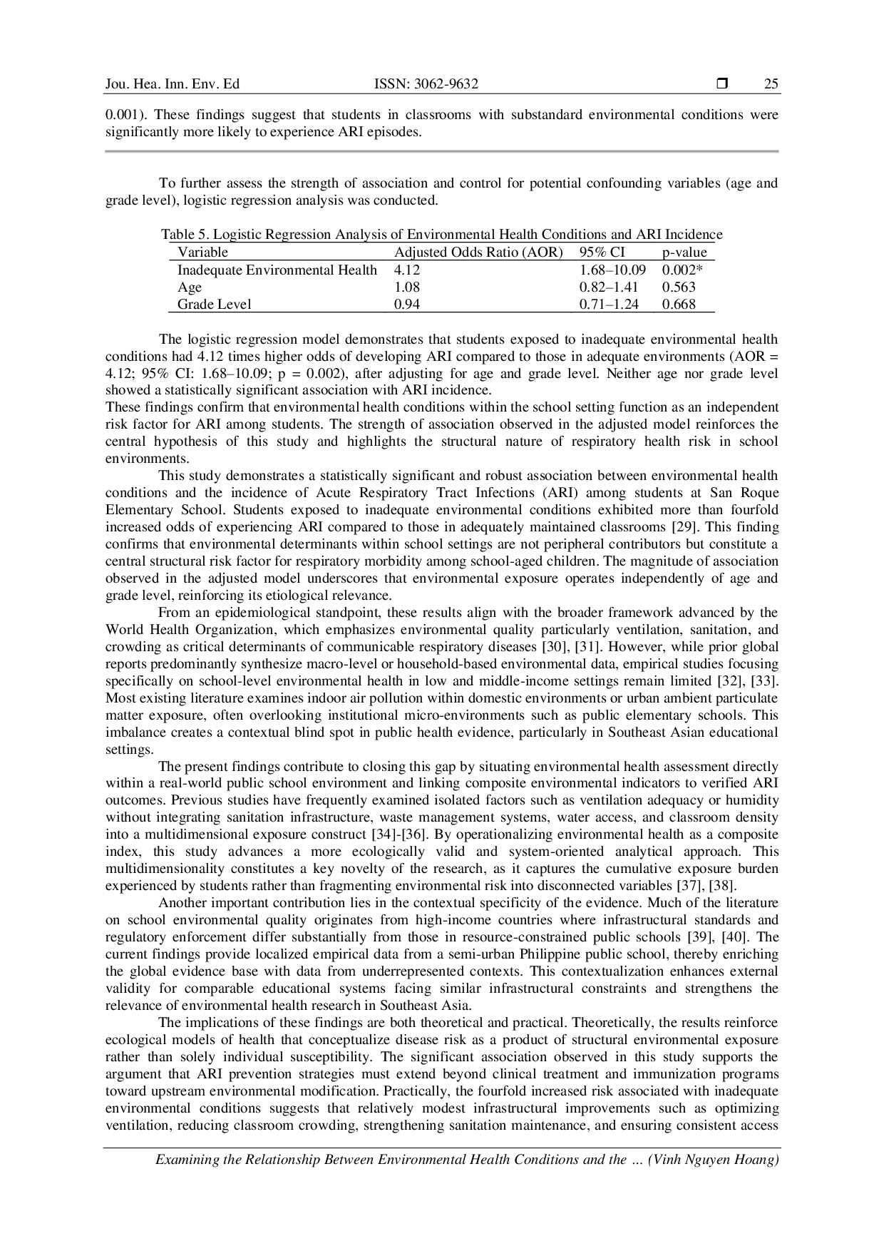 JURIS Examining the Relationship between Environmental Health Conditions and the Incidence of Acute Respiratory Tract Infections ARI Among Students at San Roque Elementary School