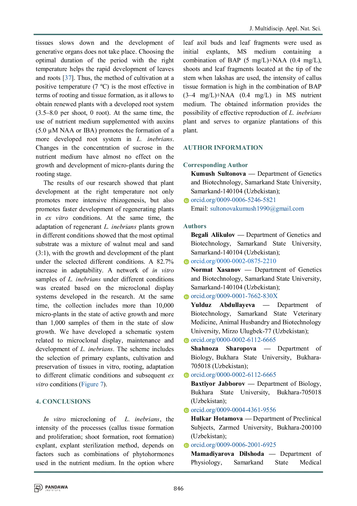 JURIS Optimization of In Vitro Microcloning of Lagochilus inebrians Bunge