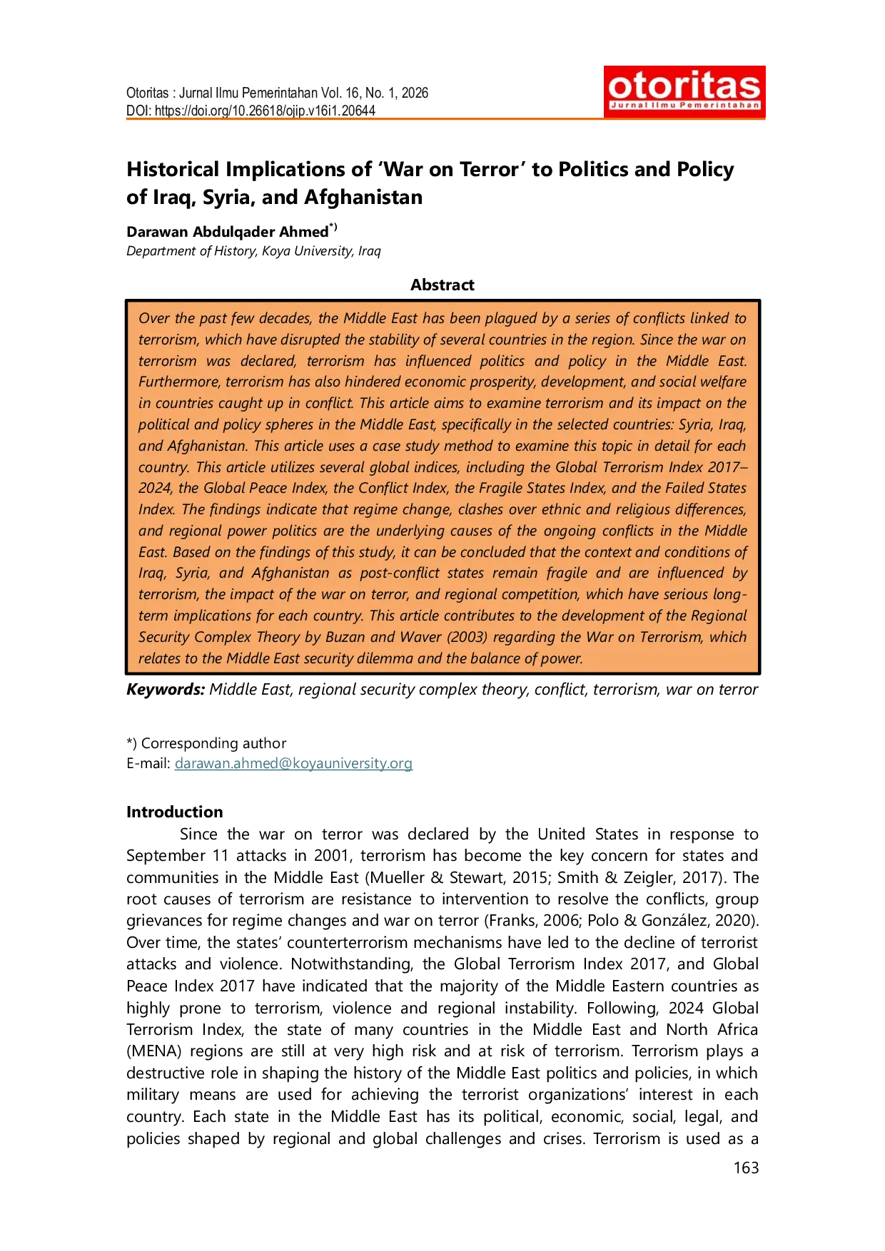 JURIS Historical Implications of War on Terror to Politics and Policy of Iraq Syria and Afghanistan