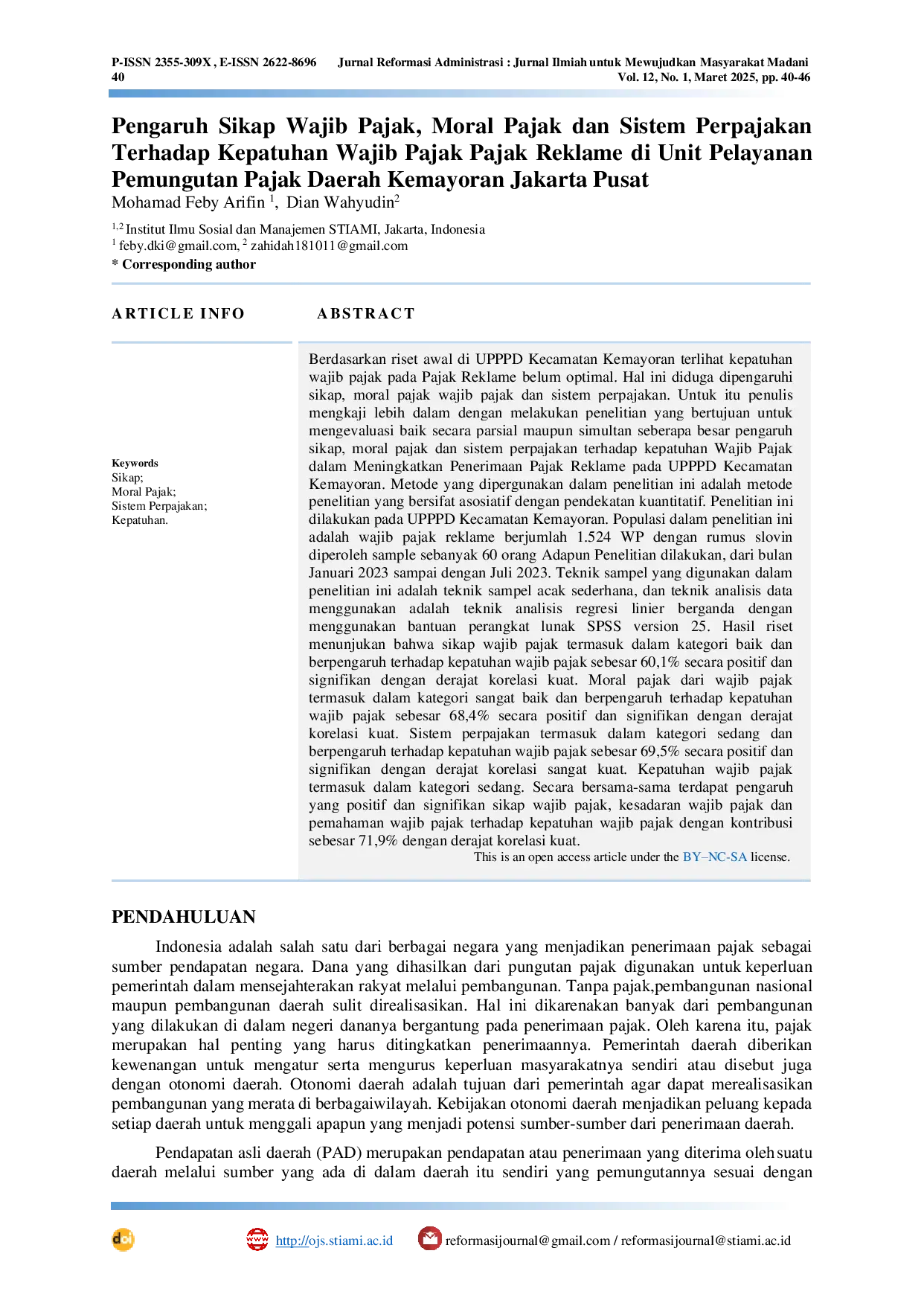 JURIS Pengaruh Sikap Wajib Pajak Moral Pajak dan Sistem Perpajakan Terhadap Kepatuhan Wajib Pajak Pajak Reklame di Unit Pelayanan Pemungutan Pajak Daerah Kemayoran Jakarta Pusat