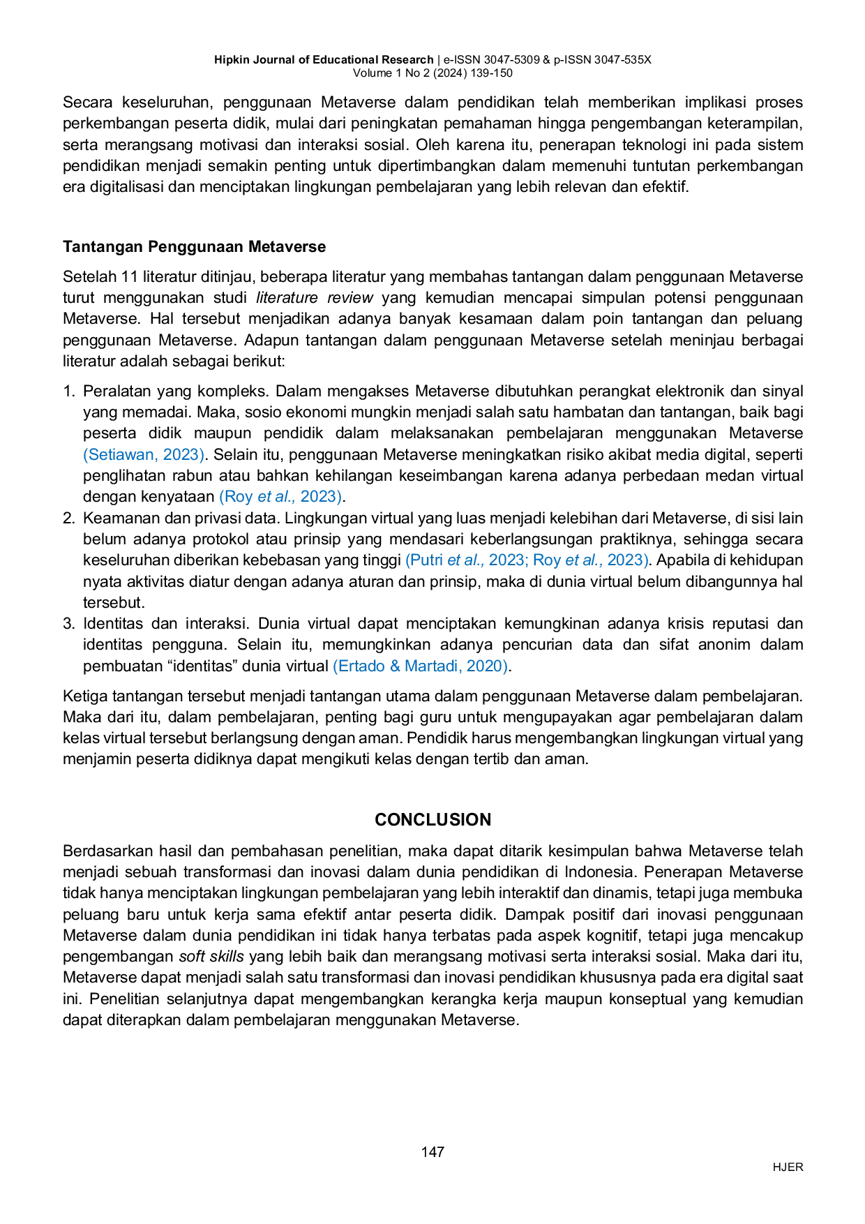 JURIS Metaverse as transformation and innovation in education in the digital era