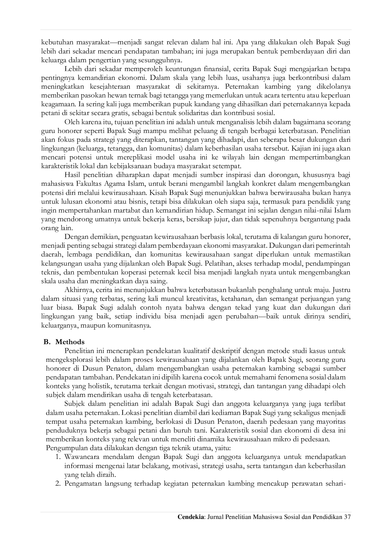 JURIS Wirausaha Kambing Sebagai Alternatif Pendapatan Bagi Guru Honorer Seperti Bapak Sugi Di Dusun Penaton