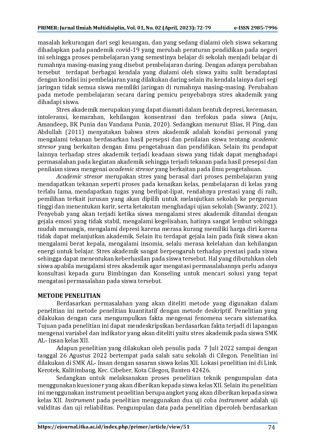 juris Profil Stres Akademik Pada Siswa Smk Al Insan Kelas Xii