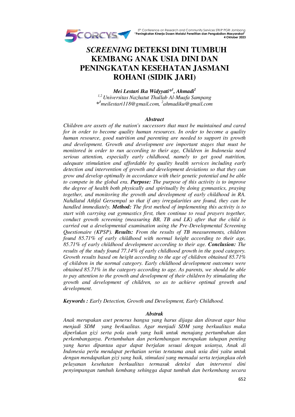 JURIS Screening Deteksi Dini Tumbuh Kembang Anak Usia Dini dan Peningkatan Kesehatan Jasmani Rohani SIDIK JARI