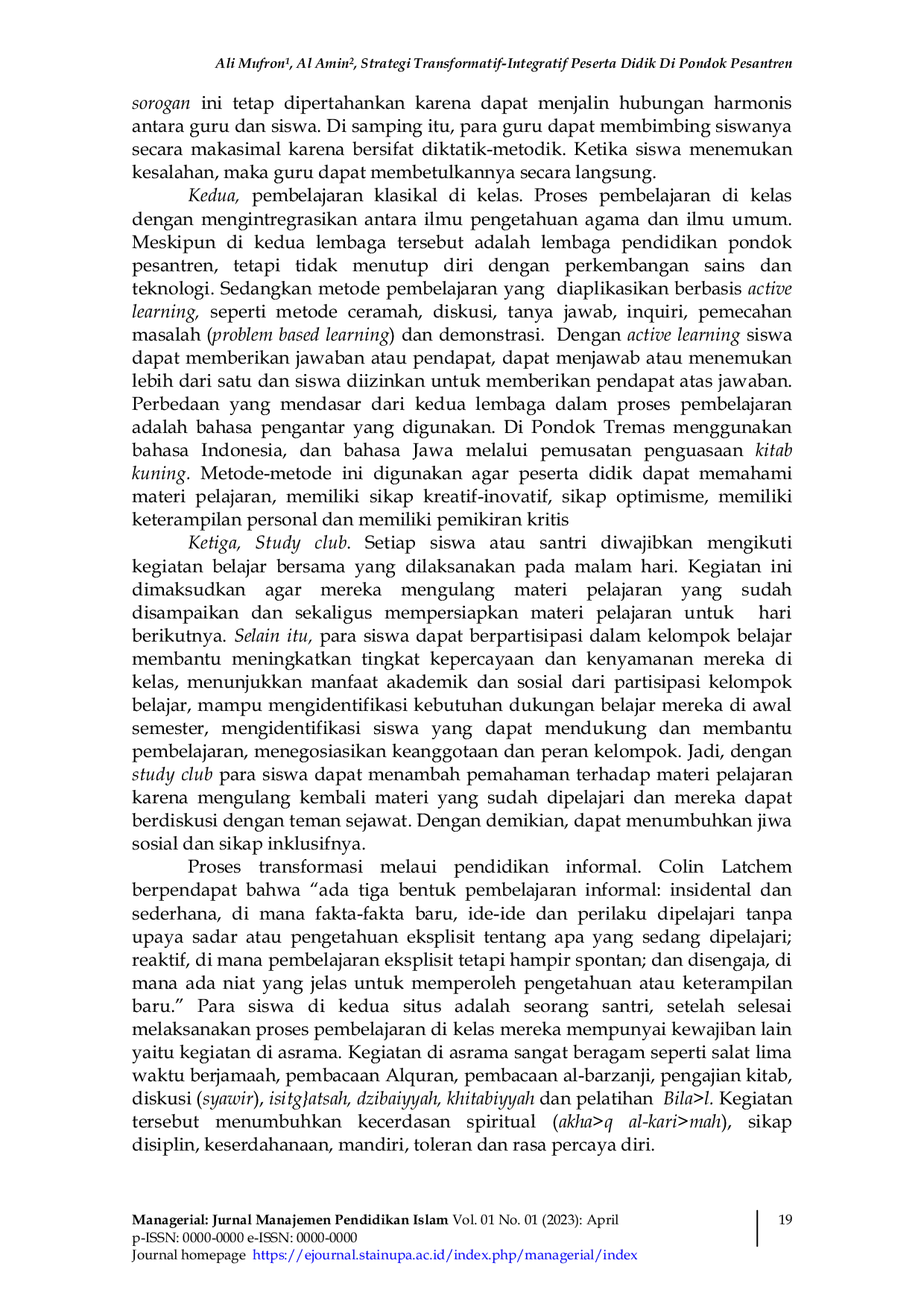 JURIS Strategi Transformatif Integratif Peserta Didik di Pondok Pesantren