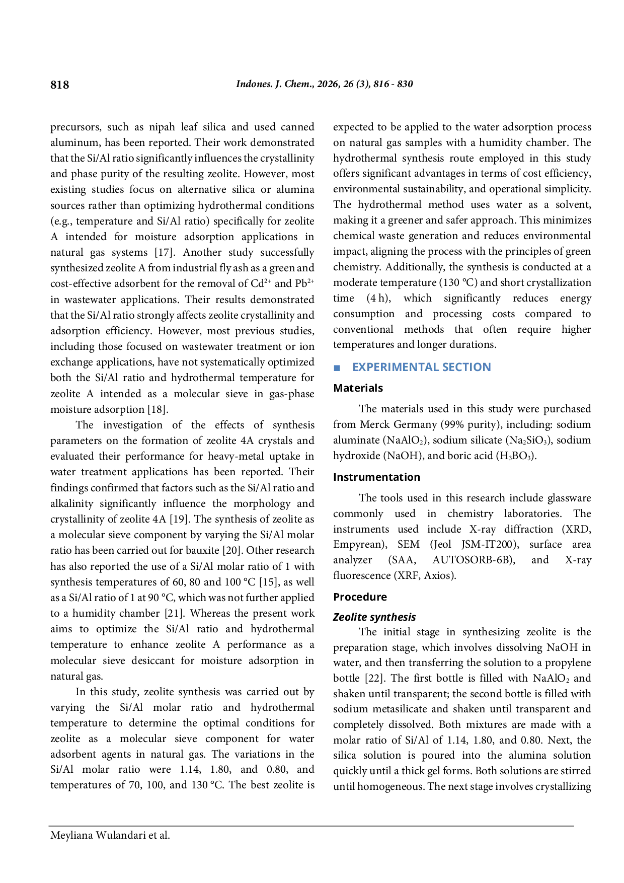 JURIS Sustainable Hydrothermal Synthesis Of Zeolite A As An Alternative To Commercial Molecular Sieves For Moisture Adsorption In Oil And Gas Processing