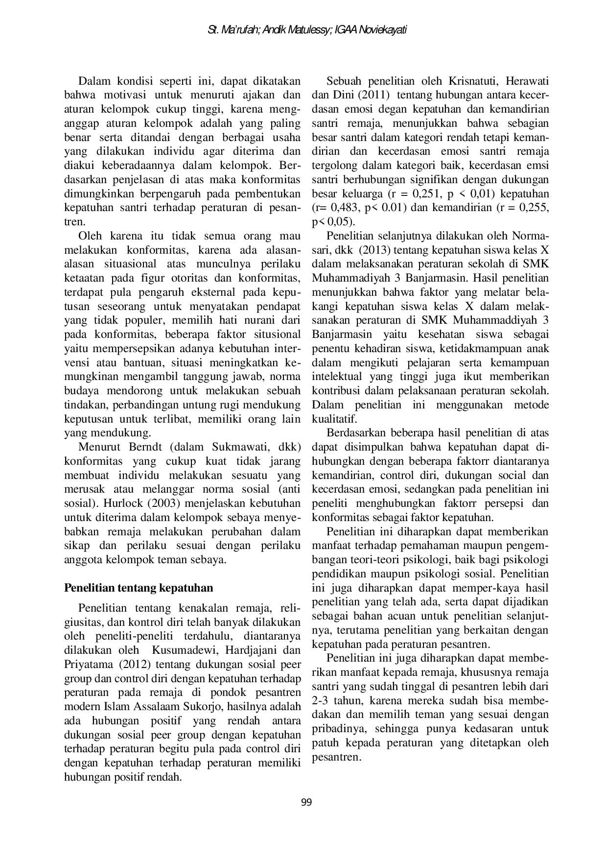 JURIS Persepsi terhadap Kepemimpinan Kiai Konformitas dan Kepatuhan Santri terhadap Peraturan Pesantren