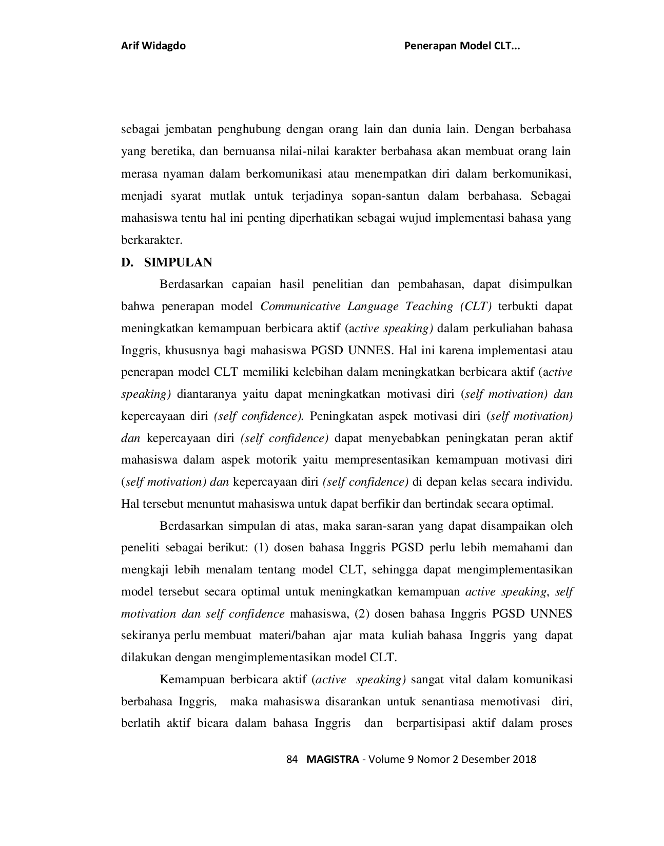 JURIS IMPLEMENTASI MODEL PEMBELAJARAN CLT UNTUK MENINGKATKAN KEMAMPUAN BERBICARA AKTIF BAHASA INGGRIS BERBASIS NILAI NILAI KARAKTER BERBAHASA