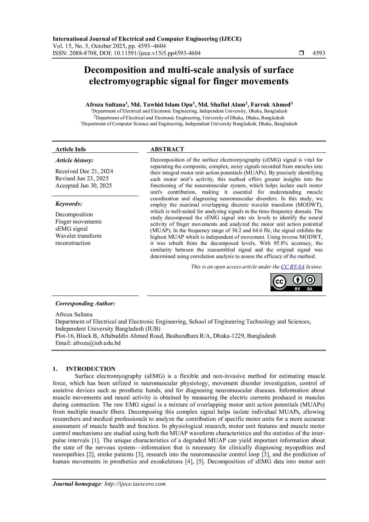 JURIS Decomposition and multi scale analysis of surface electromyographic signal for finger movements