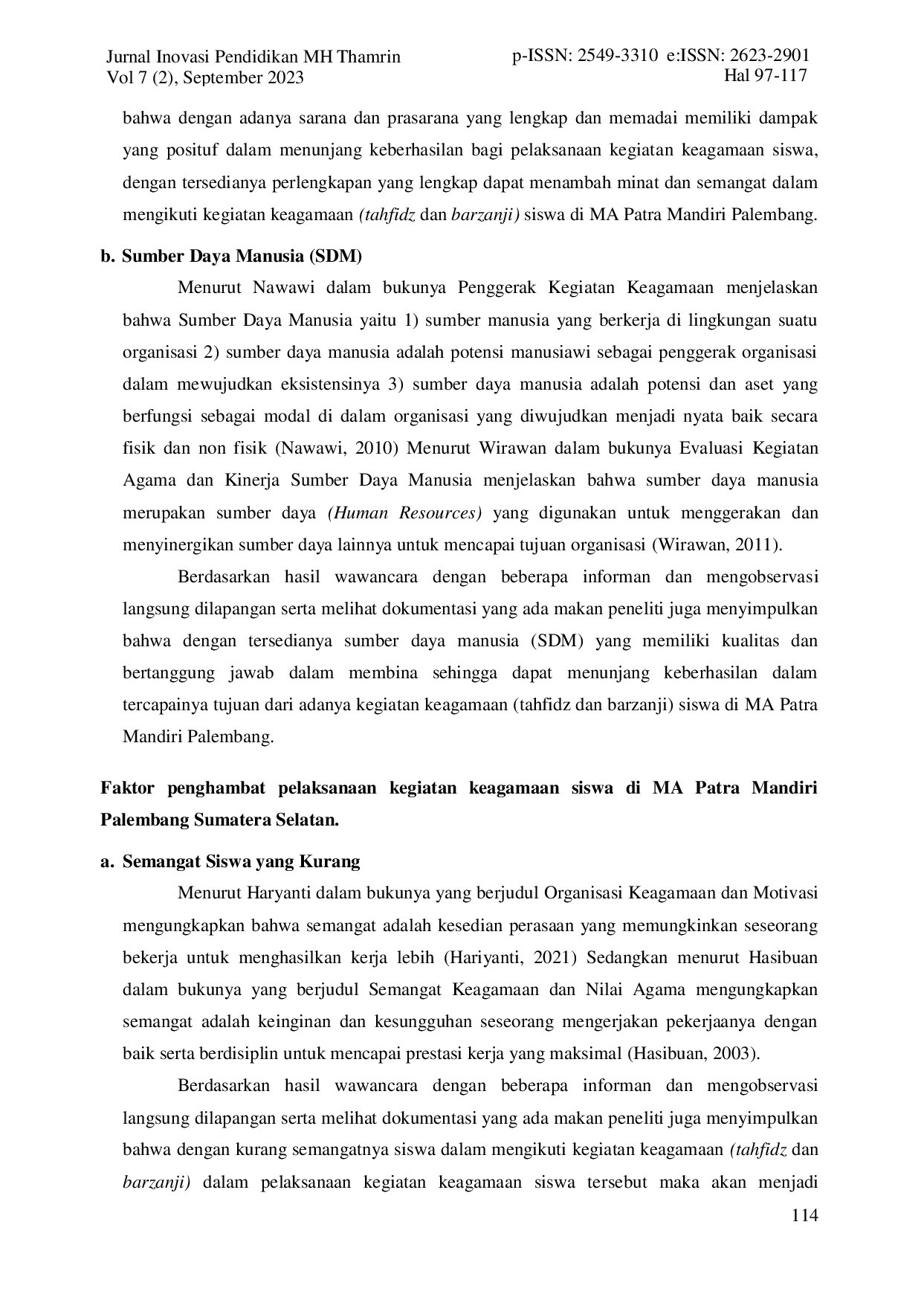 JURIS Pelaksanaan Kegiatan Keagamaan Siswa Di Ma Patra Mandiri Palembang Sumatera Selatan