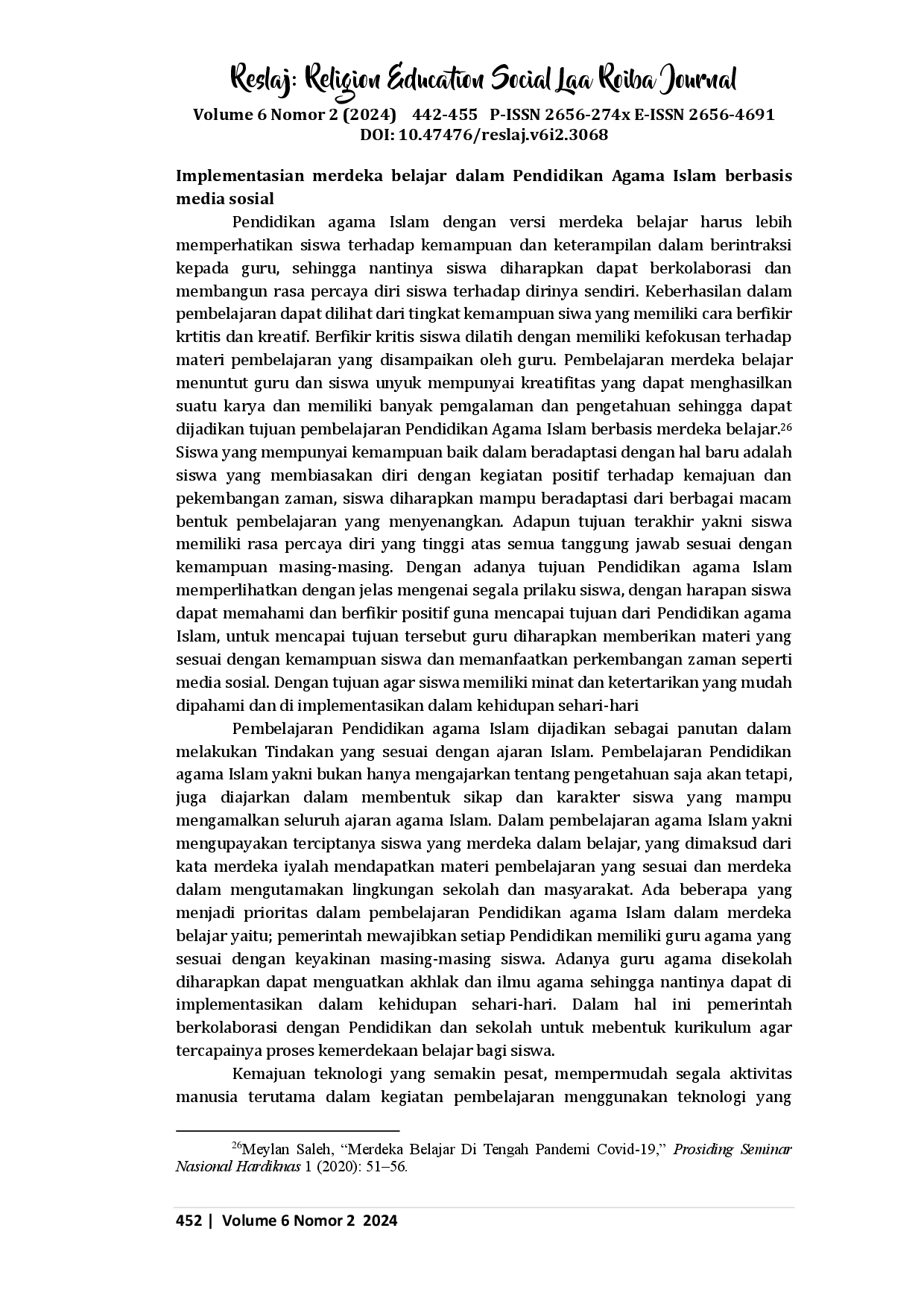 juris Implementasi Pendidikan Islam Merdeka Belajar Berbasis Media Sosial