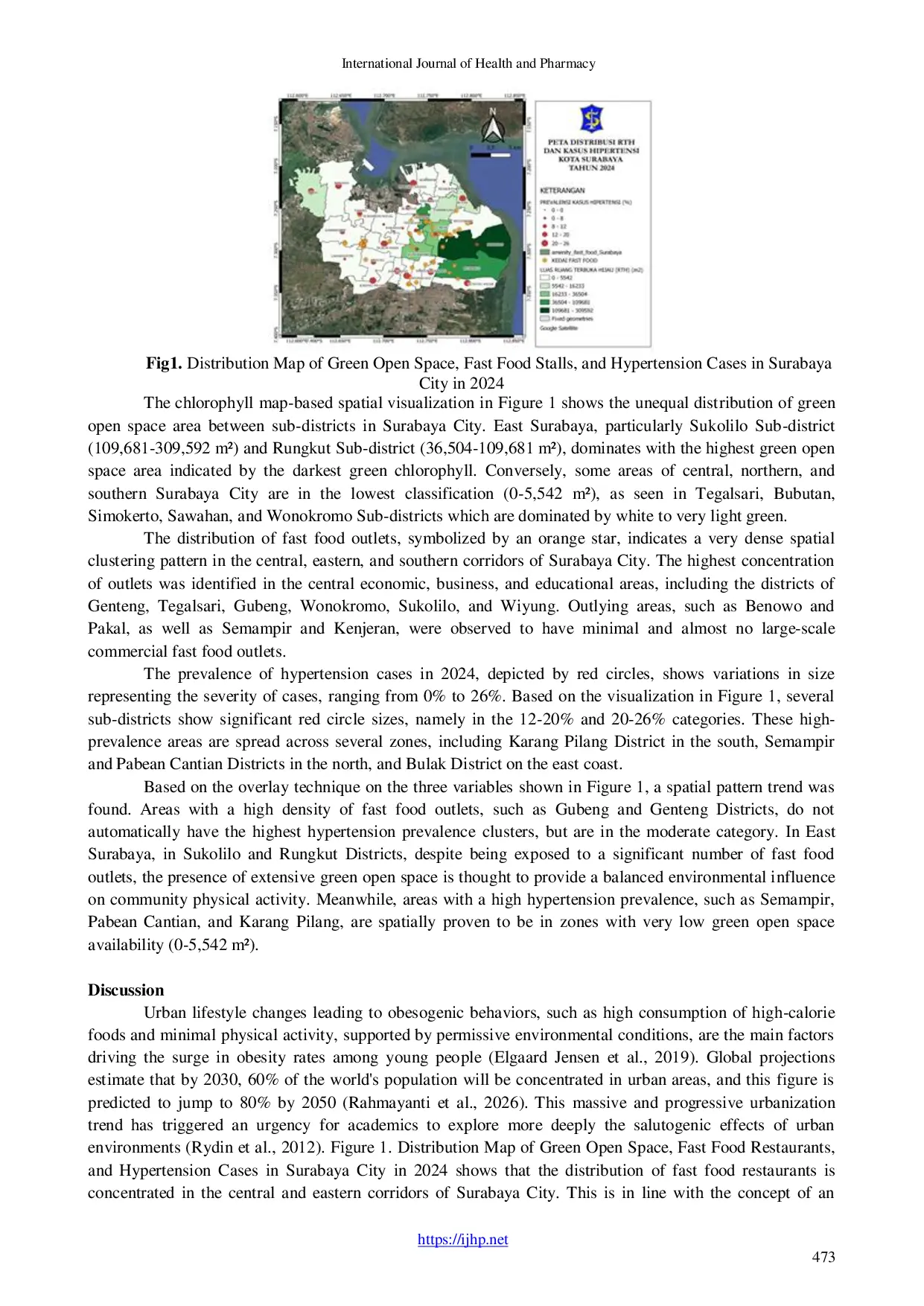 JURIS Descriptive Spatial Analysis of the Distribution of Green Open Spaces RTH and Fast Food Stalls on the Prevalence of Hypertension Cases in Surabaya City in 2024