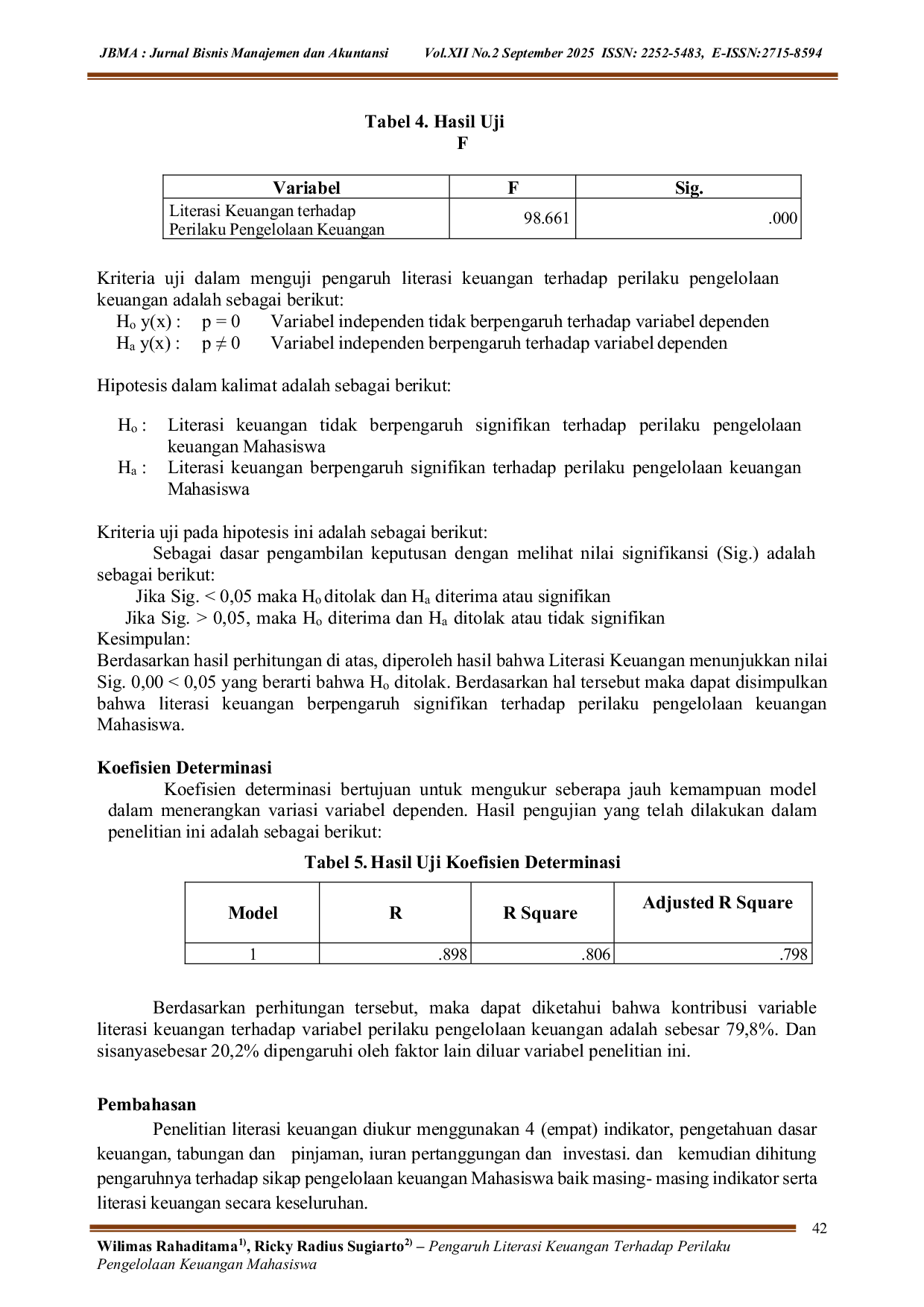 JURIS Pengaruh Literasi Keuangan Terhadap Perilaku Pengelolaan Keuangan Mahasiswa