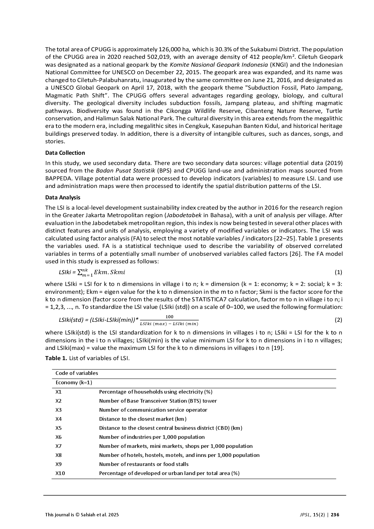juris Spatial Distribution of Local Sustainability Index in the Ciletuh Palabuhanratu UNESCO Global Geopark Using Spatial Autocorrelation