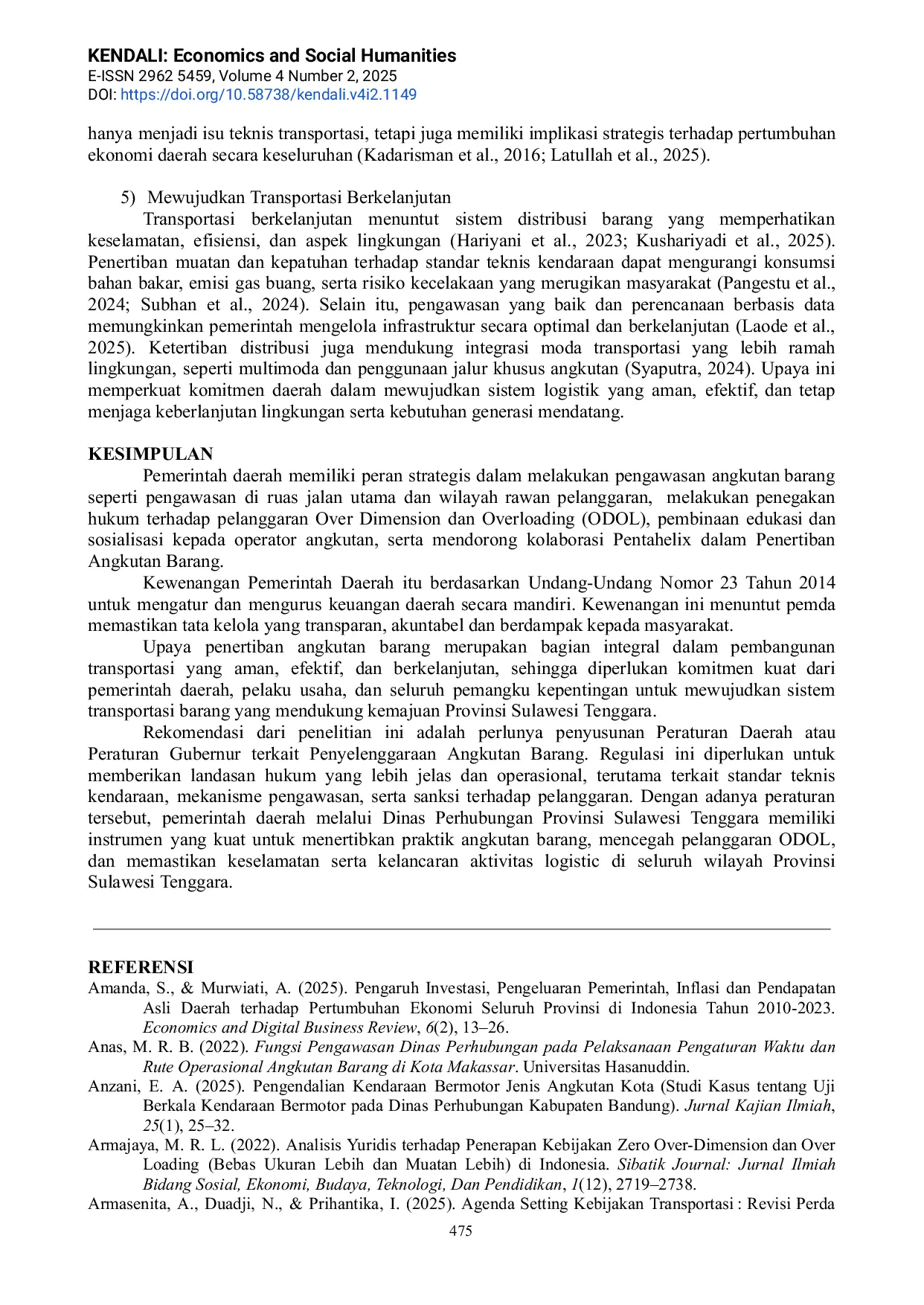 JURIS Peran Pemerintah Daerah dalam Penguatan Regulasi dan Penertiban Angkutan Barang di Provinsi Sulawesi Tenggara