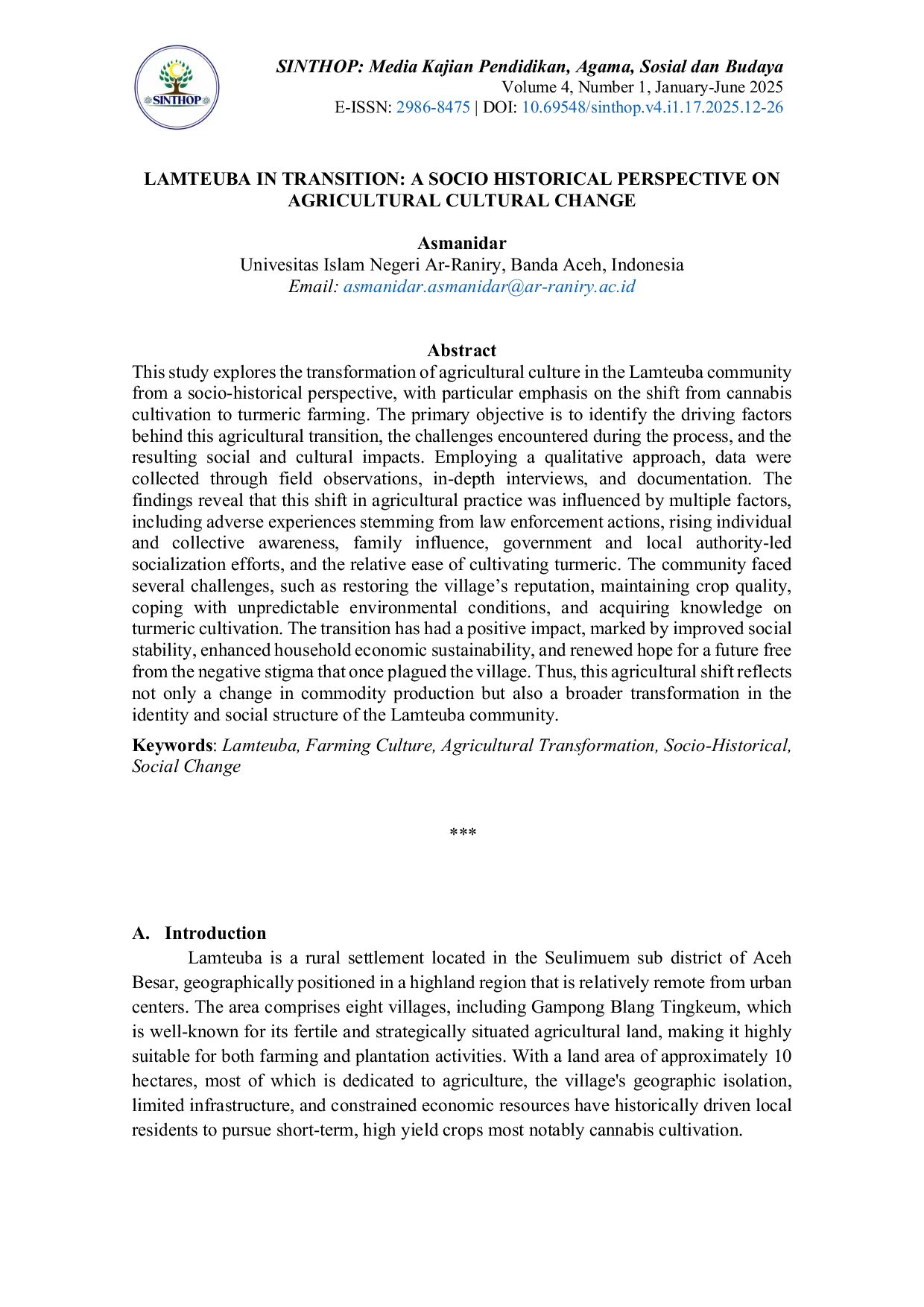 JURIS Lamteuba In Transition A Socio Historical Perspective on Agricultural Cultural Change