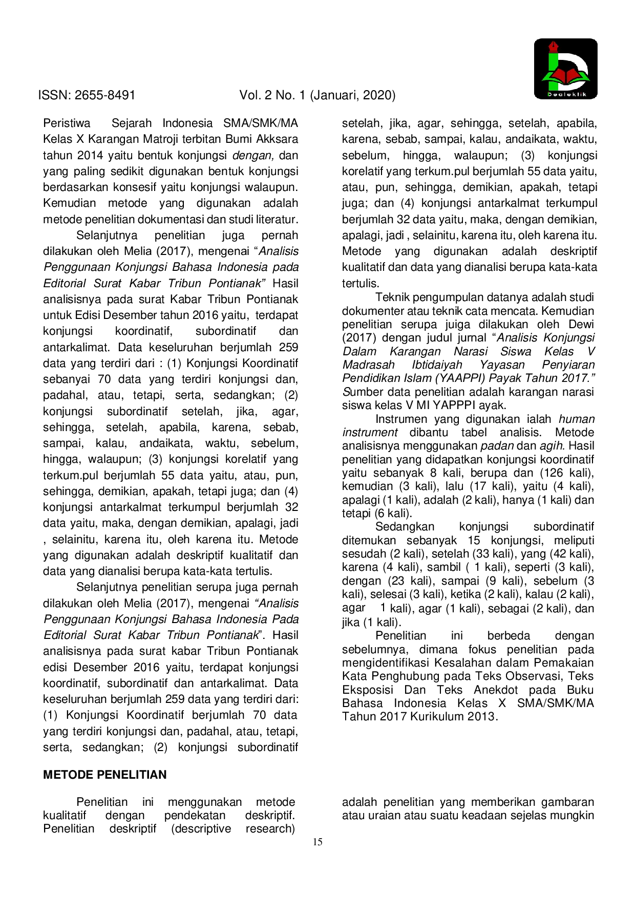 JURIS Analisis Kesalahan Pemakaian Kata Penghubung Dalam Teks Observasi Teks Eksposisi Dan Teks Anekdot Pada Buku Pegangan Guru Pelajaran Bahasa Indonesia Kelas X Sma Smk Ma Tahun 2017 Kurikulum 2013