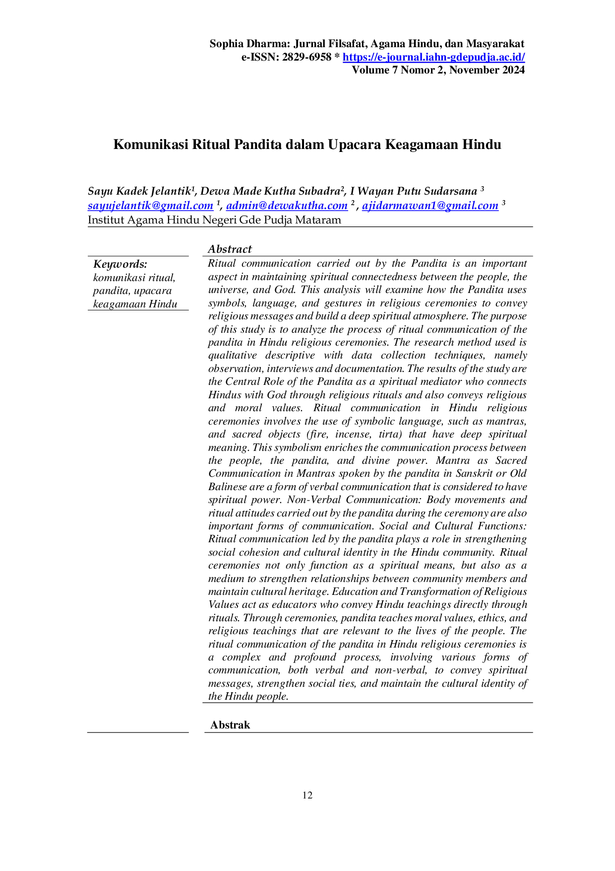 JURIS Komunikasi Ritual Pandita dalam Upacara Keagamaan Hindu