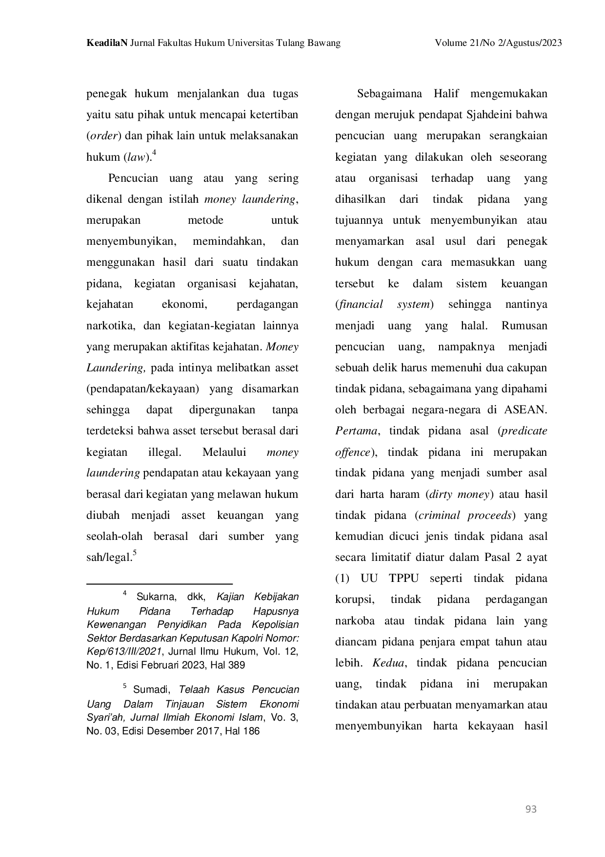 JURIS Kajian Hukum Tindak Pidana Pencucian Uang Dari Aspek Tindak Pidana Ekonomi