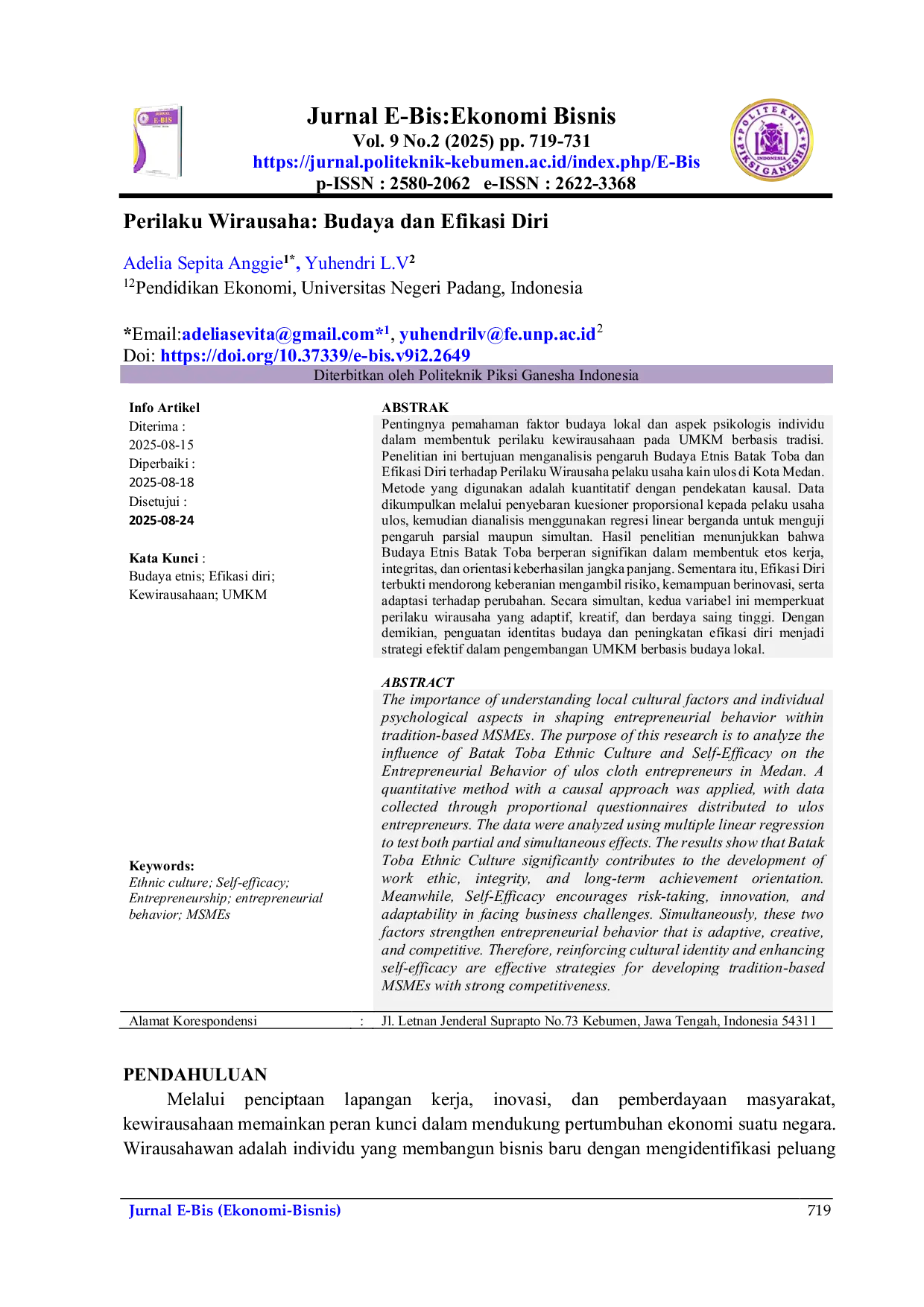 JURIS Perilaku Wirausaha Budaya Dan Efikasi Diri