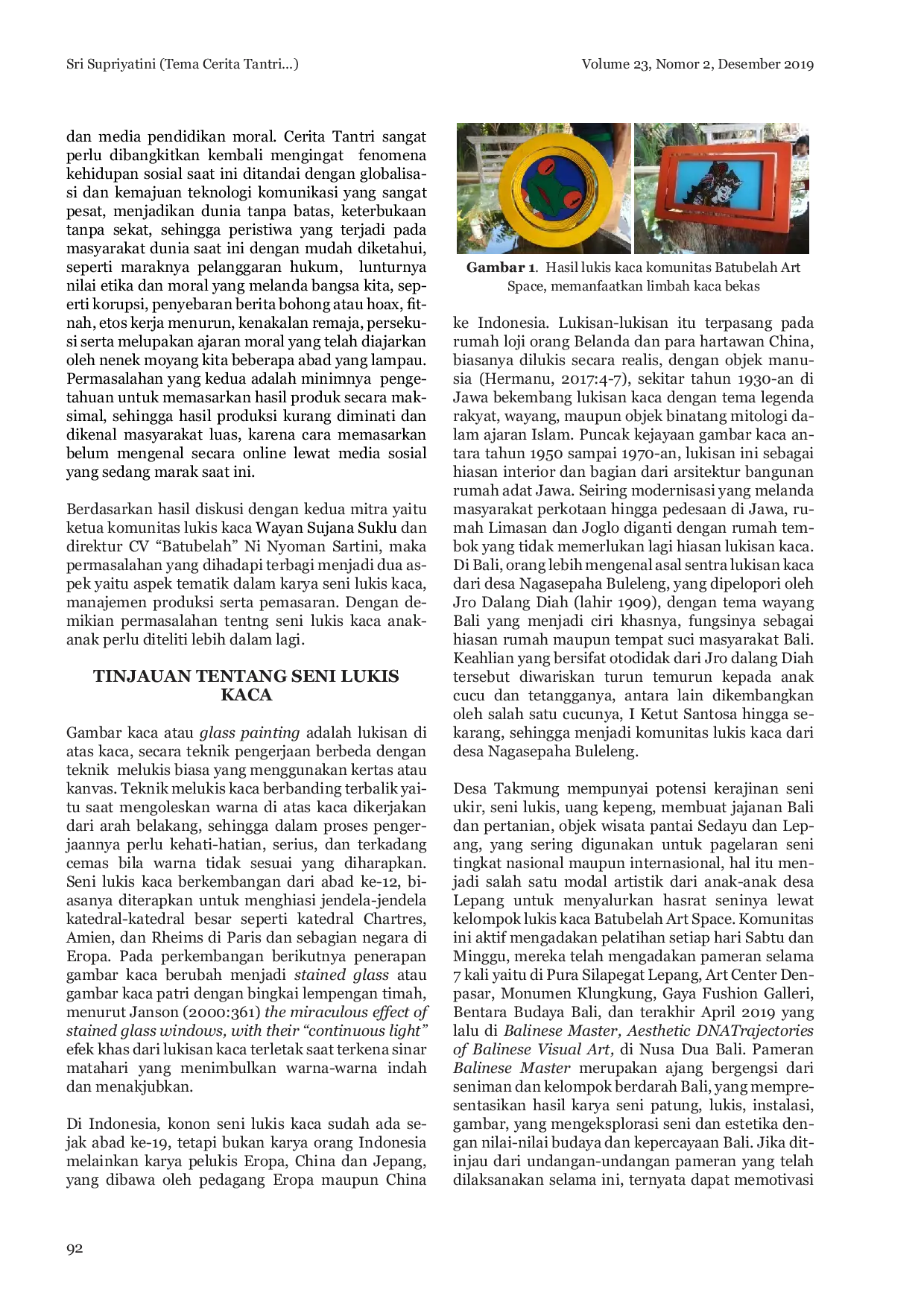 JURIS Tema Cerita Tantri Pada Lukisan Kaca Anak anak Di Komunitas Batu Belah Art Space Di Desa Lepang Klungkung