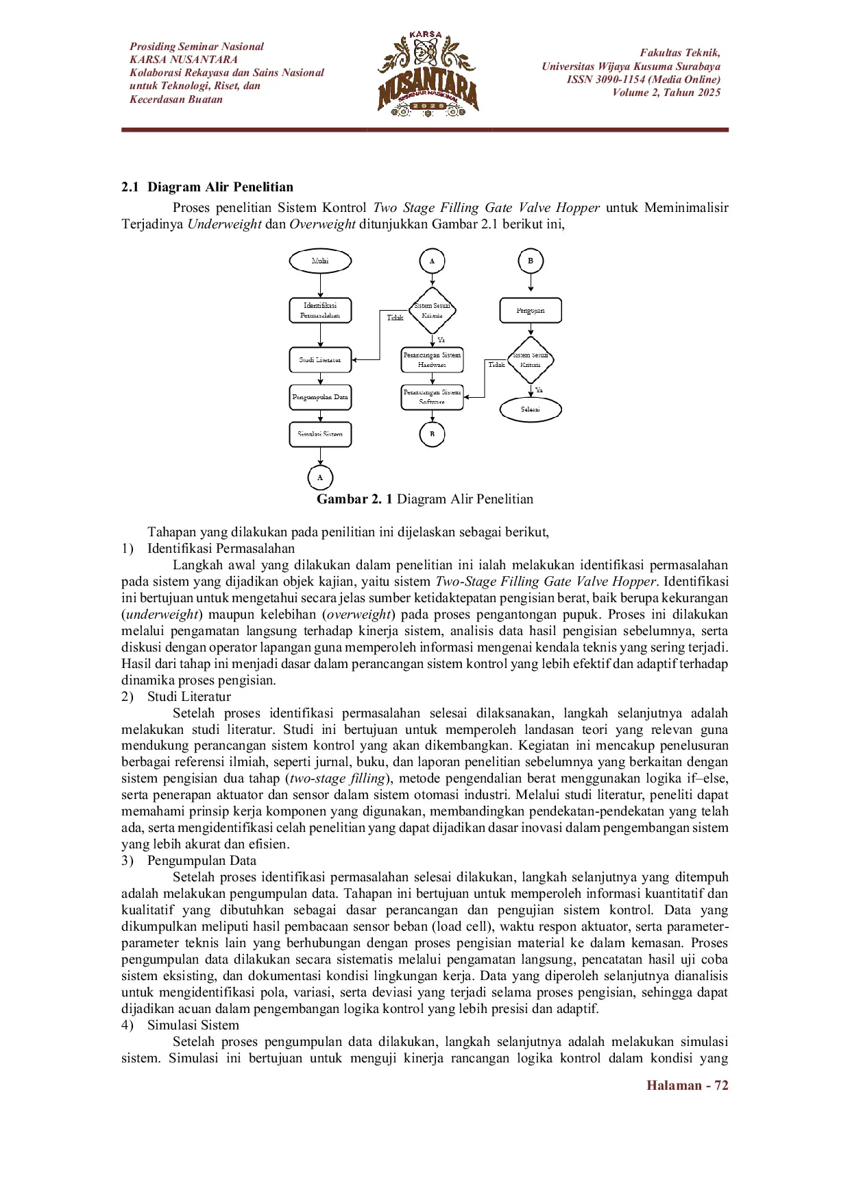JURIS Sistem Kontrol Berat Pada Two Stage Filling Gate Valve Hopper Bagging Pupuk Untuk Meminimalisir Terjadinya Underweight Dan Overweight