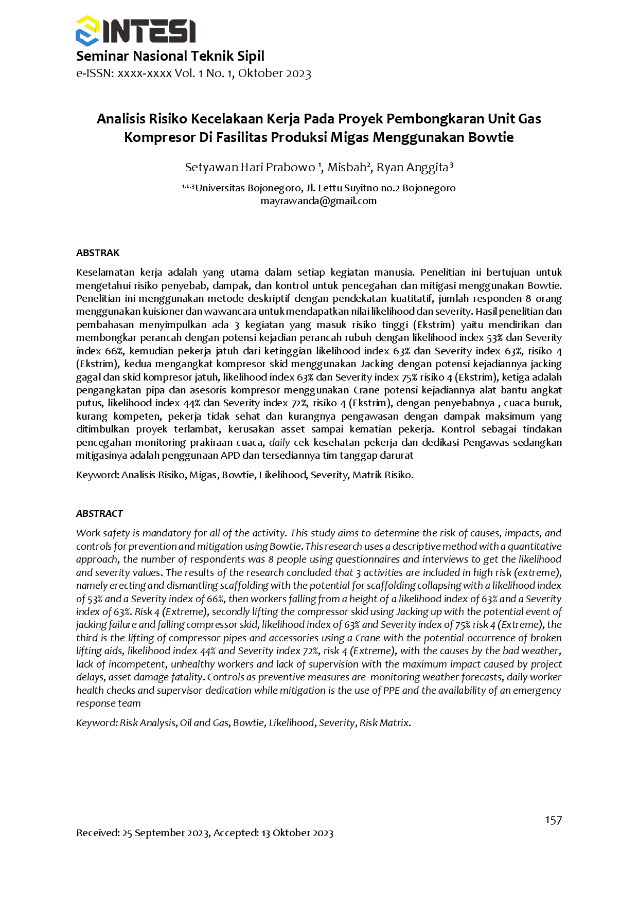 juris Analisis Risiko Kecelakaan Kerja Pada Proyek Pembongkaran Unit Gas Kompresor Di Fasilitas Produksi Migas Menggunakan Bowtie