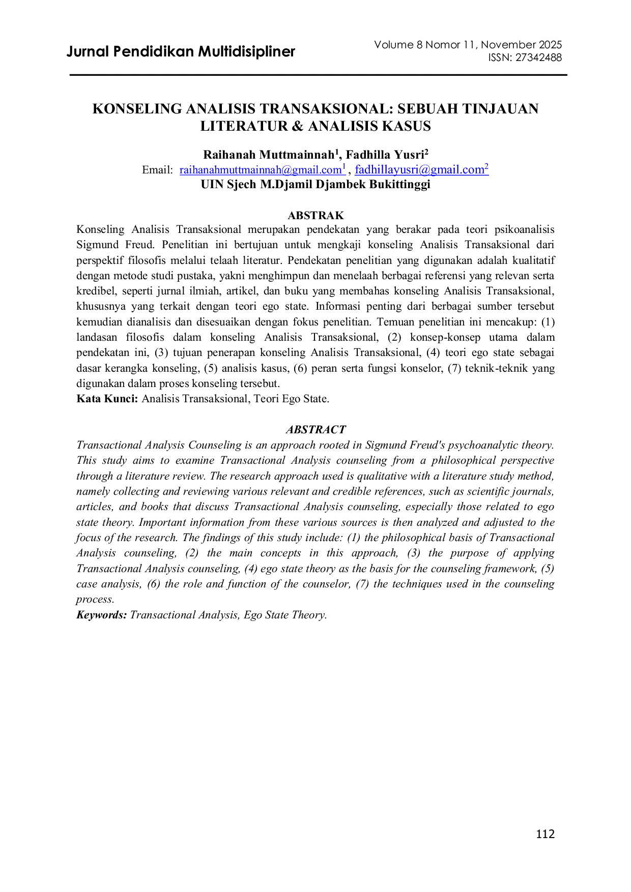 JURIS Konseling Analisis Transaksional Sebuah Tinjauan Literatur Analisis Kasus